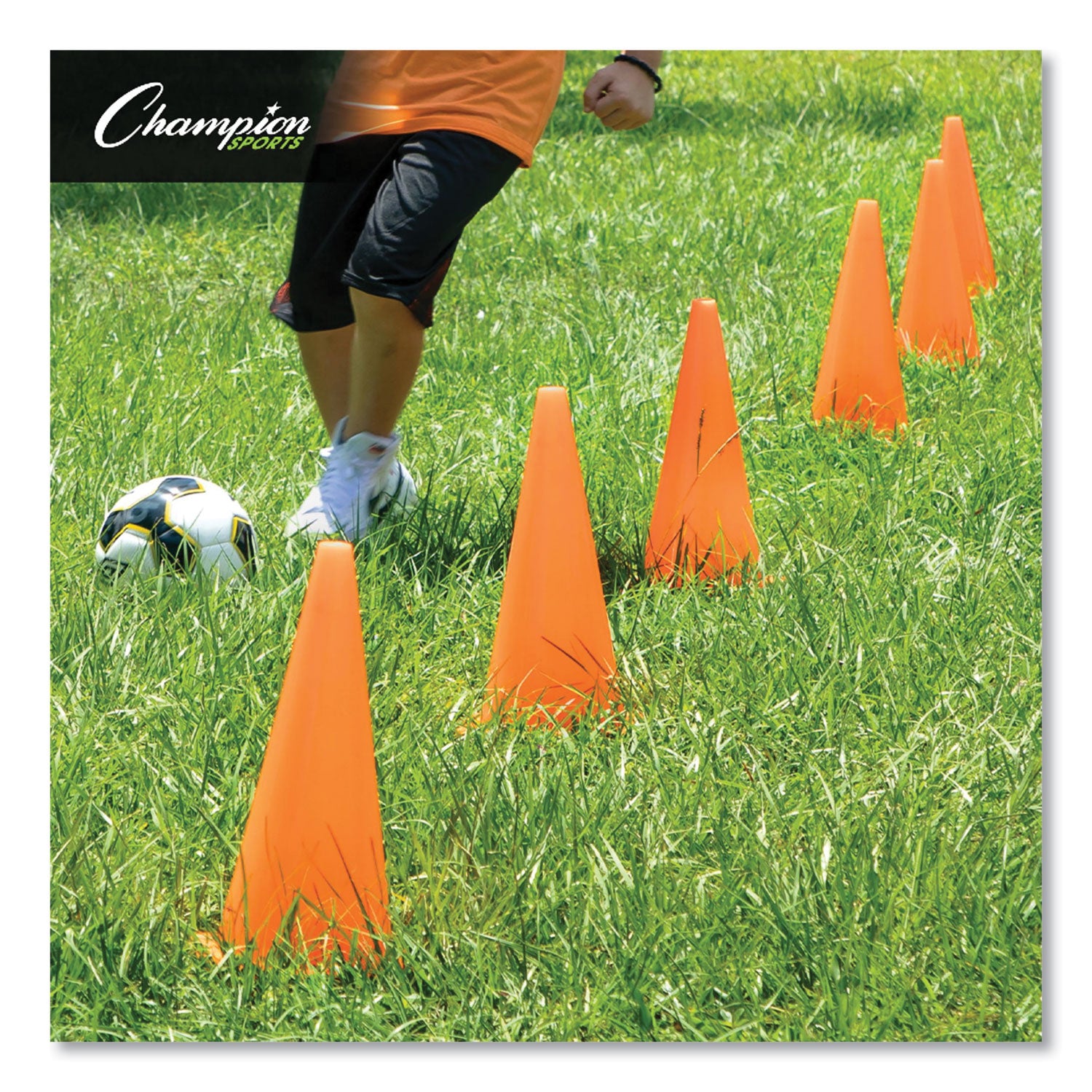 Champion Sports Hi-Visibility Vinyl Cones, 18" Tall, Fluorescent Orange, 10.63" x 10.63" Base