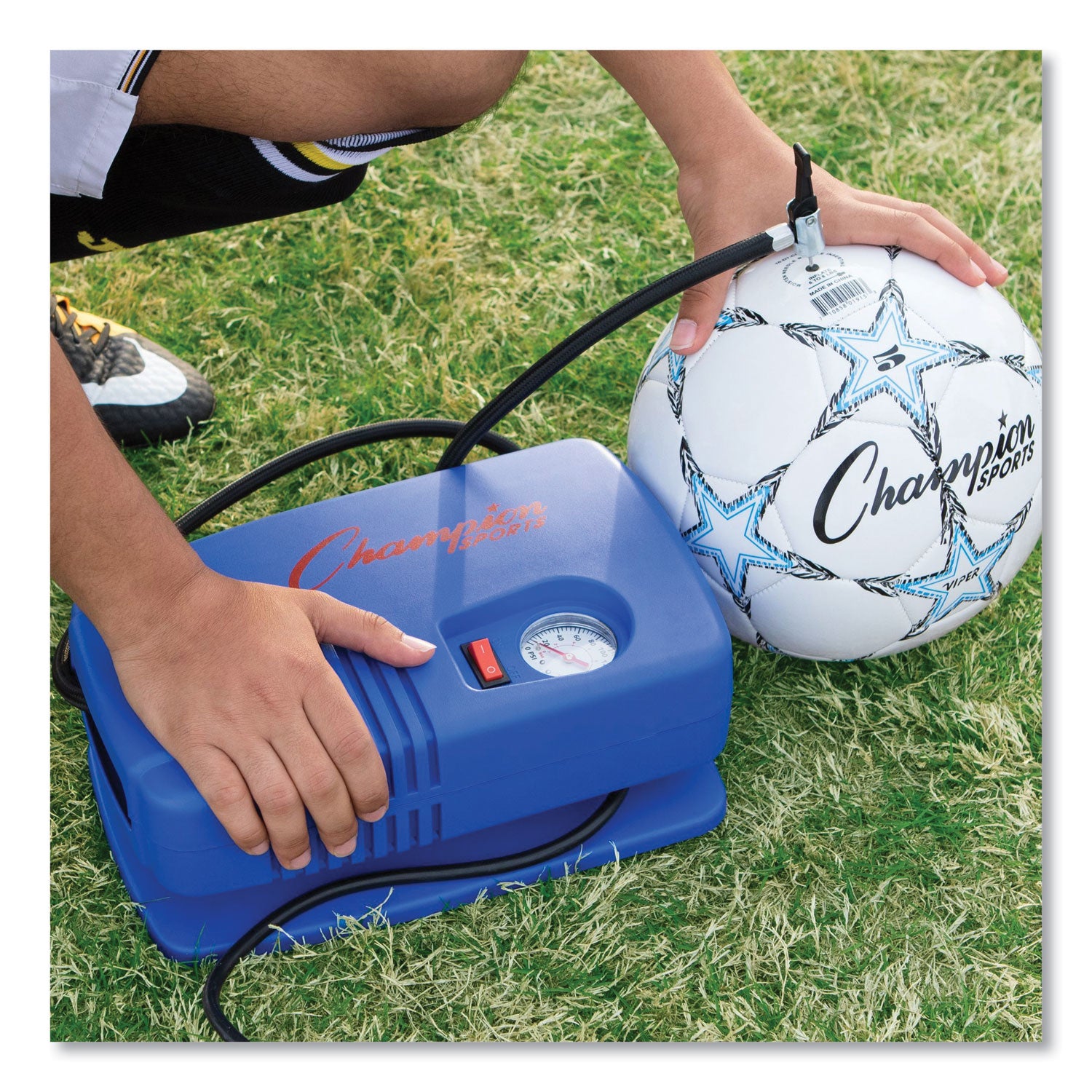 Champion Sports Electric Inflating Pump with Gauge, Hose and Needle, 0.25 hp Compressor, 50 psi, 8 ft Cord