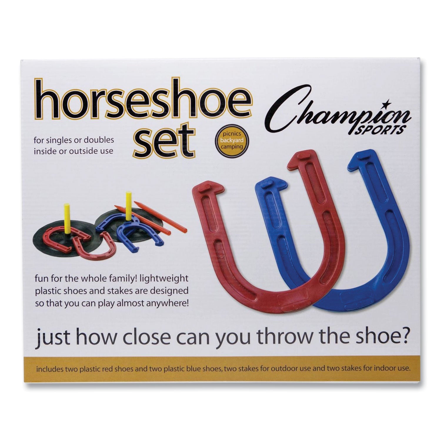 Champion Sports Indoor/Outdoor Rubber Horseshoe Set, 4 Rubber Horseshoes, 2 Rubber Mats, 2 Plastic Dowels