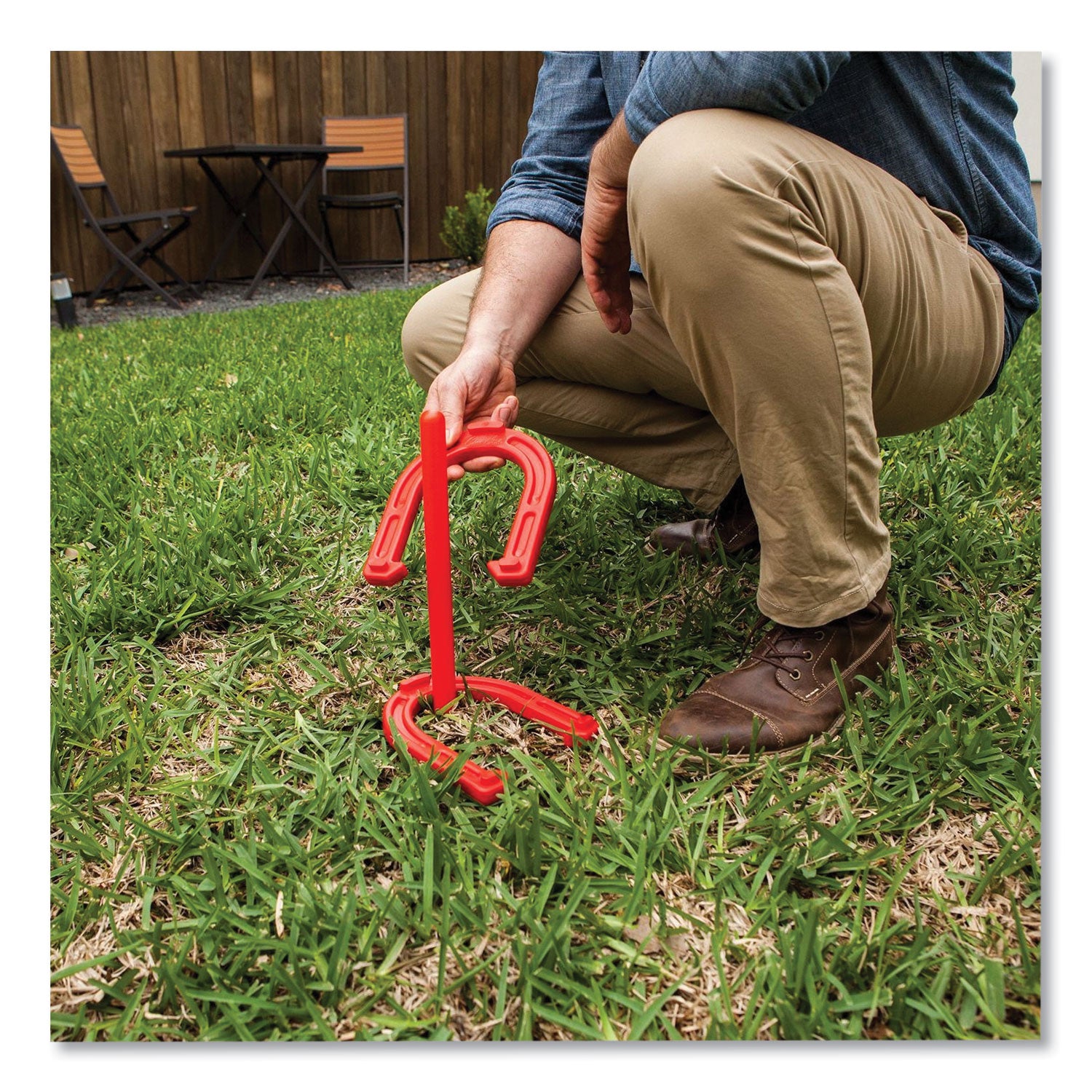 Champion Sports Indoor/Outdoor Rubber Horseshoe Set, 4 Rubber Horseshoes, 2 Rubber Mats, 2 Plastic Dowels