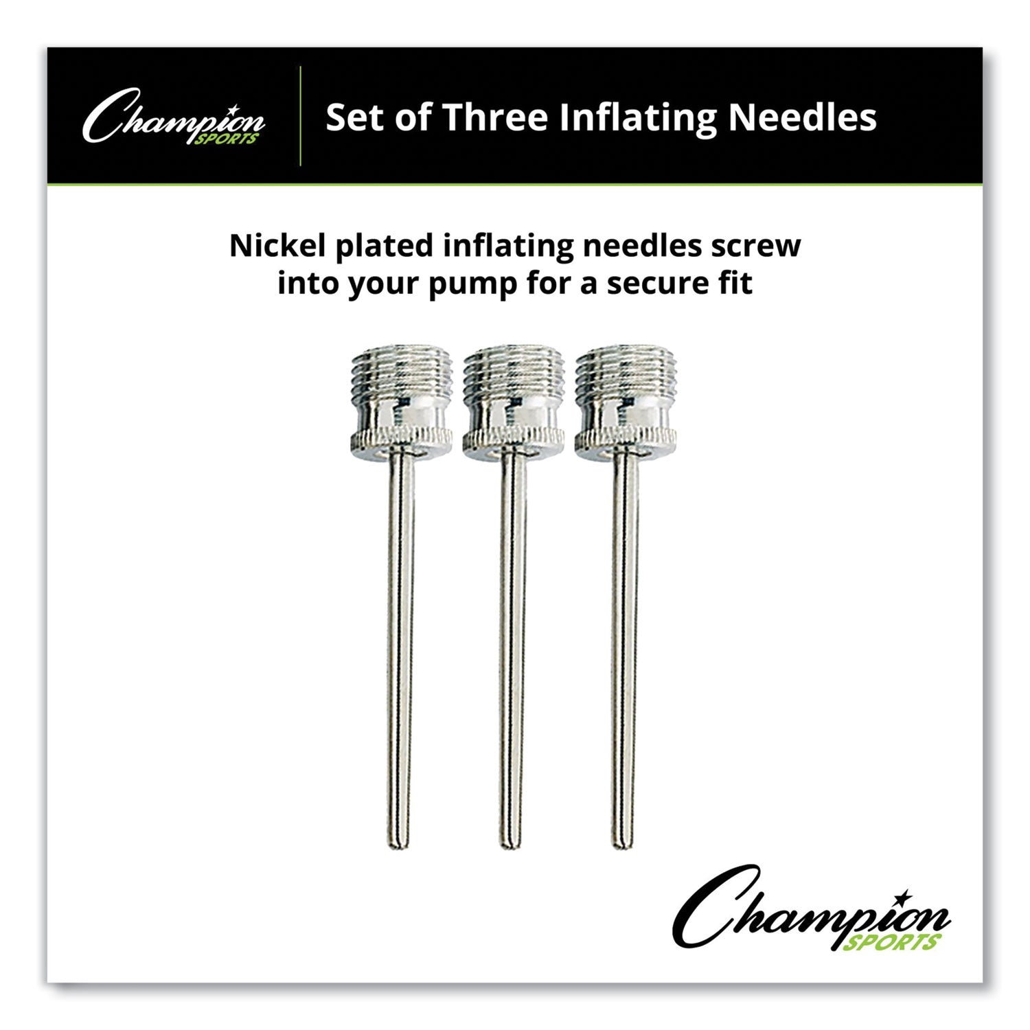 Champion Sports Nickel-Plated Inflating Needles for Electric Inflating Pump, 3/Pack