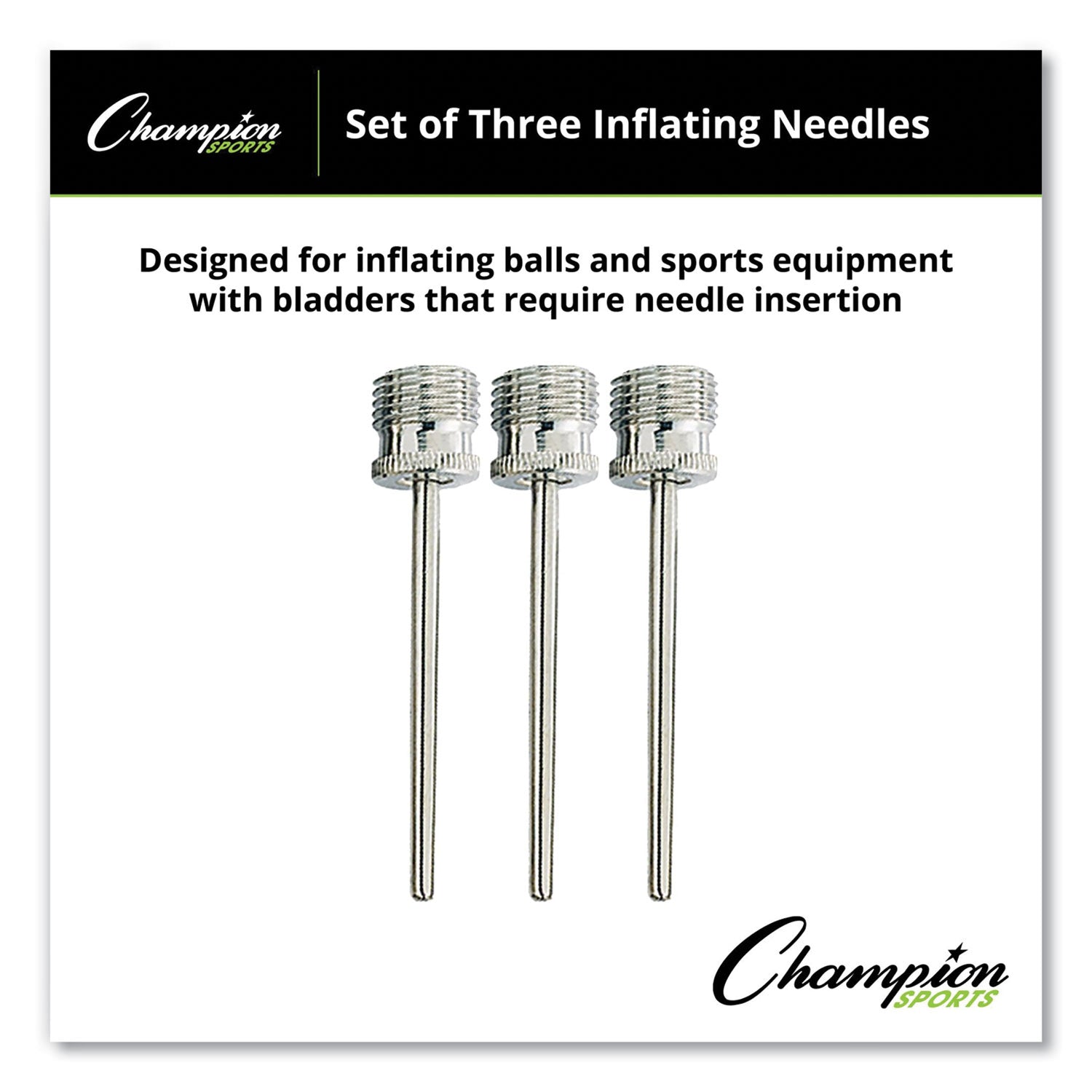 Champion Sports Nickel-Plated Inflating Needles for Electric Inflating Pump, 3/Pack