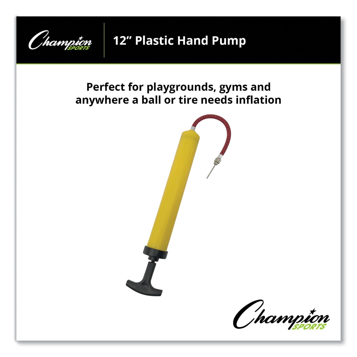 Champion Sports Standard Hand Pump, 12" Long, Yellow/Black