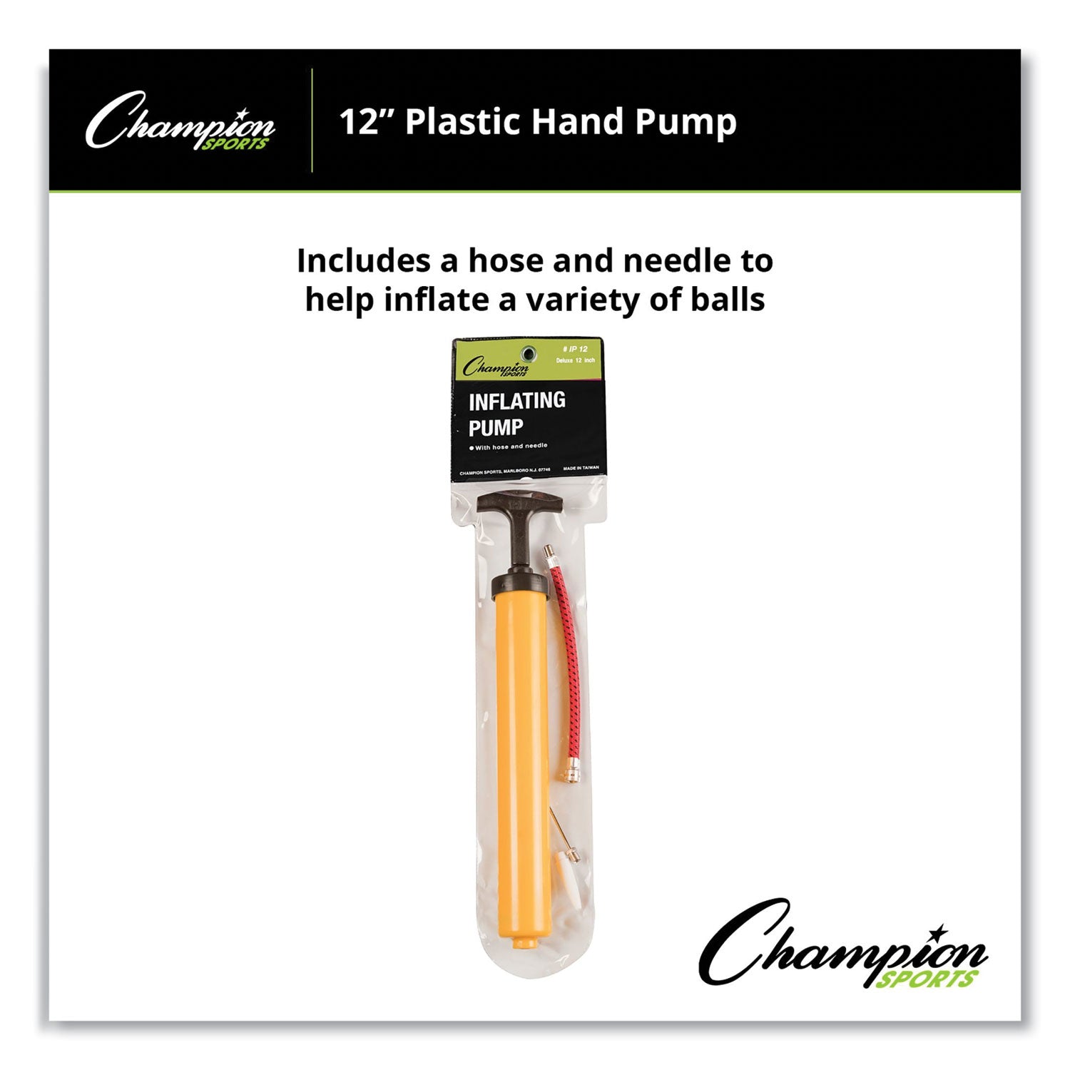 Champion Sports Standard Hand Pump, 12" Long, Yellow/Black