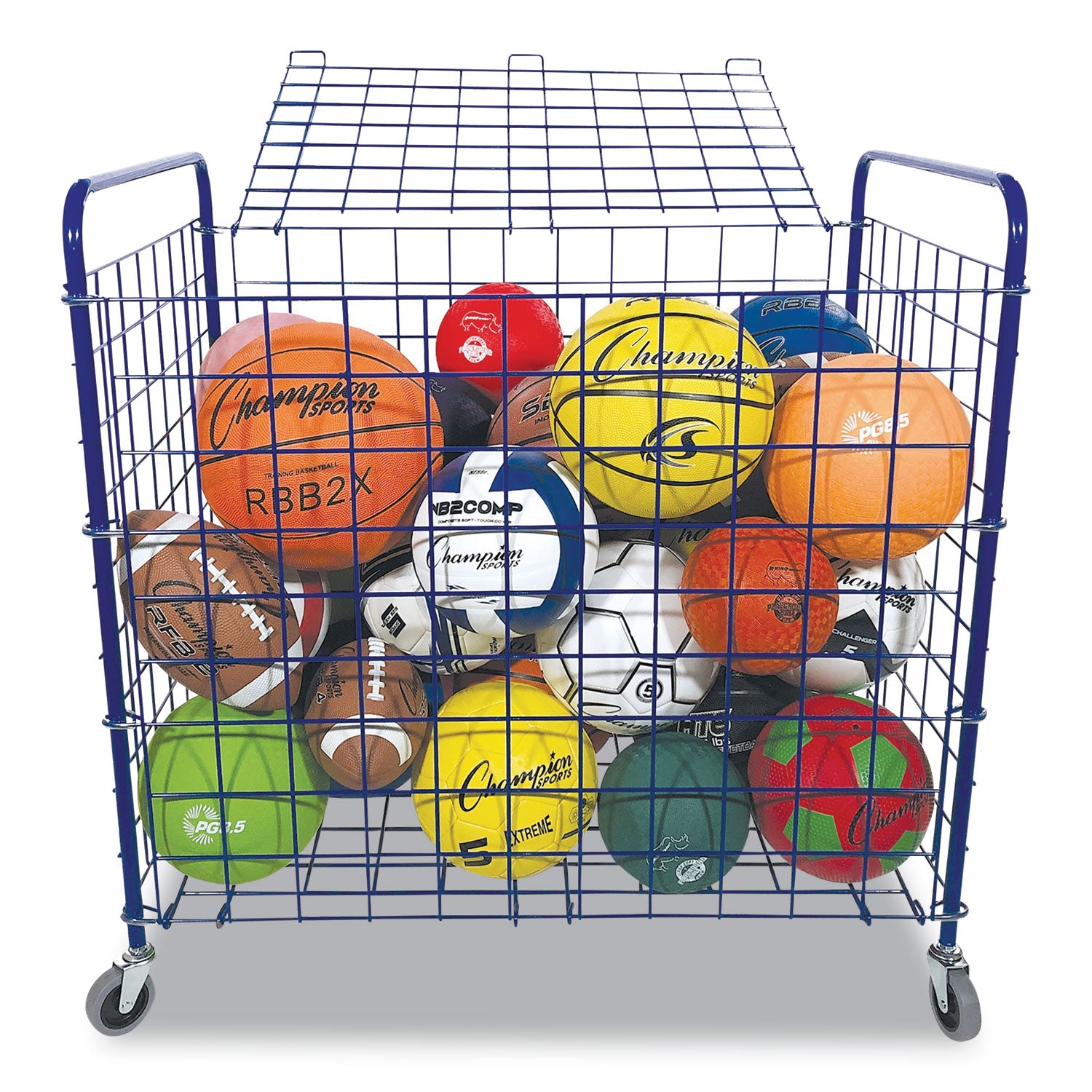 Champion Sports Lockable Ball Storage Cart, Fits Approximately 24 Balls, Metal, 37" x 22" x 20", Blue