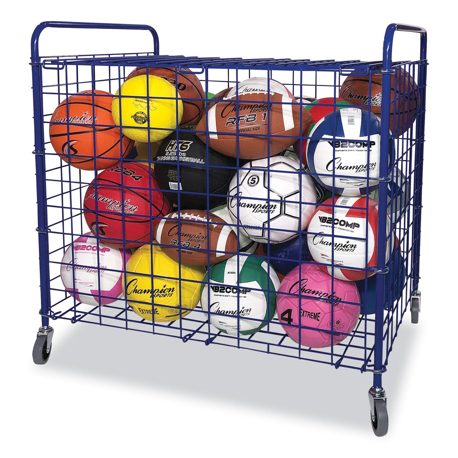 Champion Sports Lockable Ball Storage Cart, Fits Approximately 24 Balls, Metal, 37" x 22" x 20", Blue