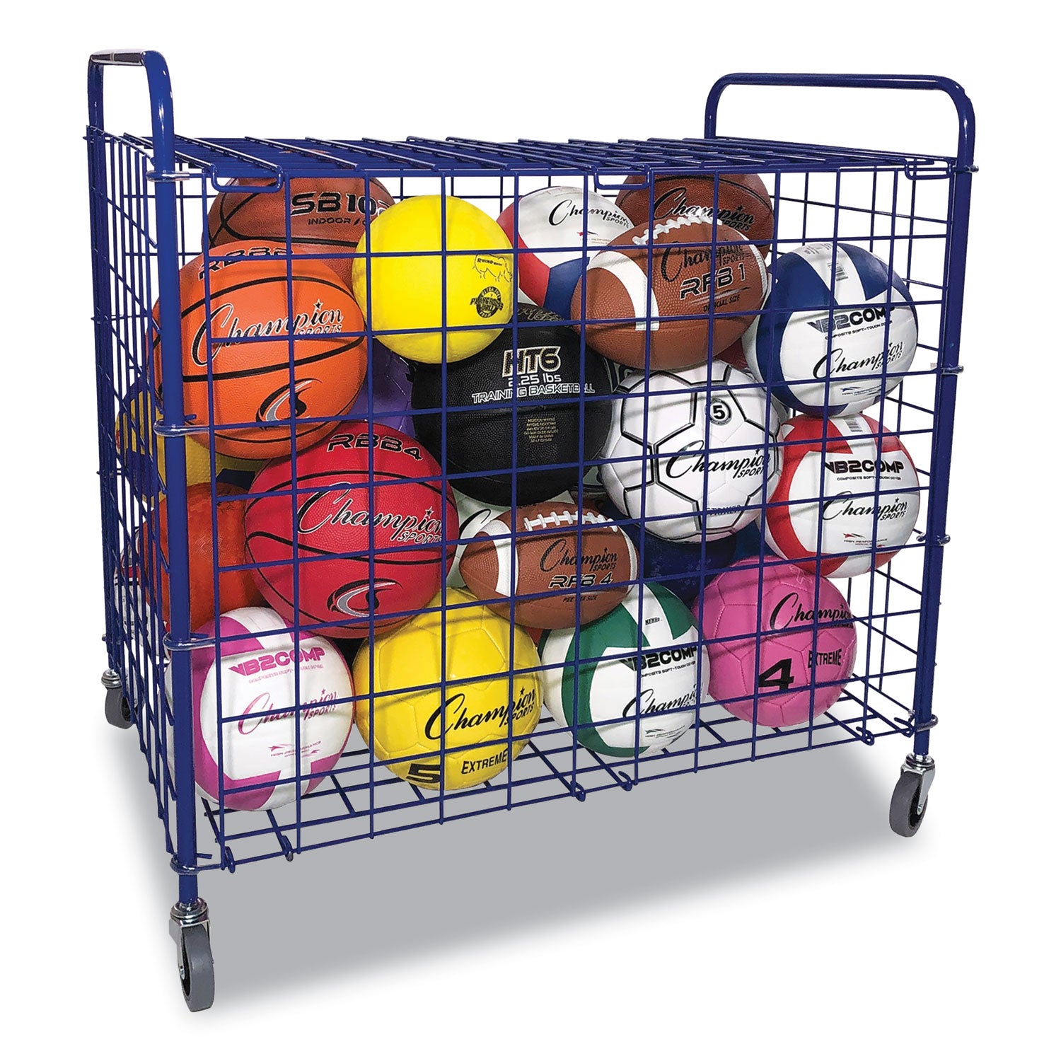 Champion Sports Lockable Ball Storage Cart, Fits Approximately 24 Balls, Metal, 37" x 22" x 20", Blue