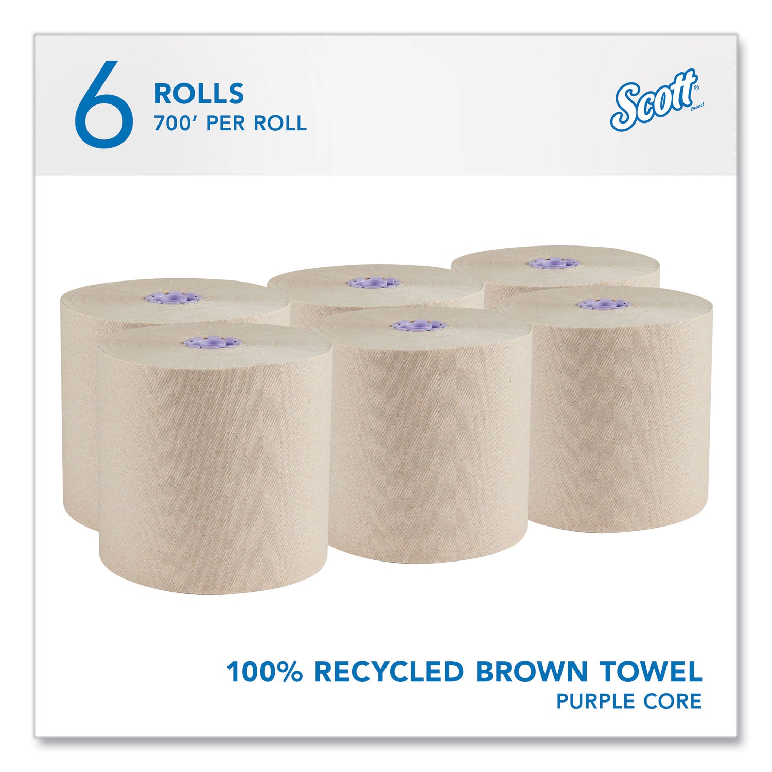 Scott® Essential 100% Recycled Fiber Hard Roll Towel, 1-Ply, 8" x 700 ft, 1.75" Core, Brown, 6 Rolls/Carton