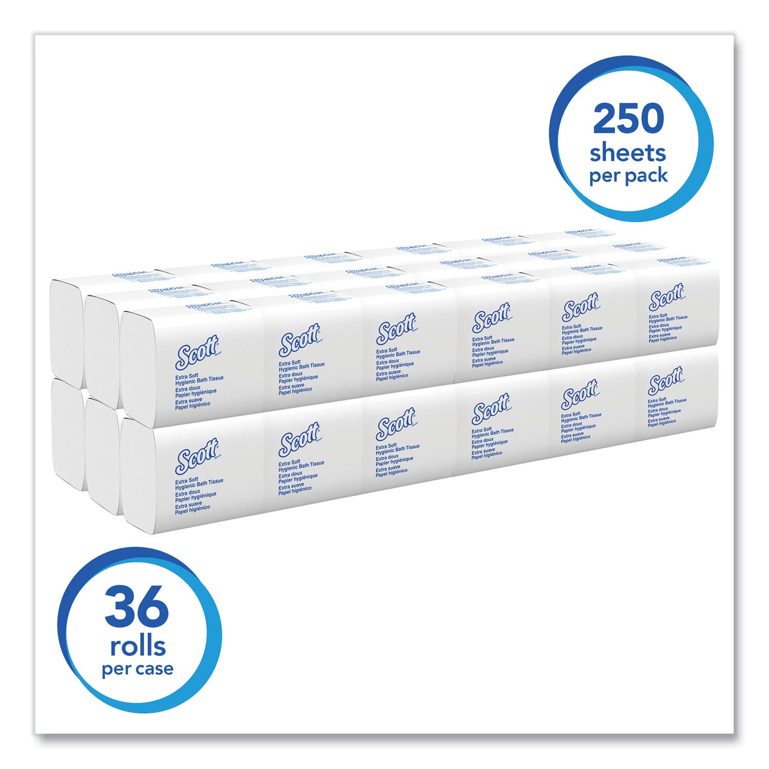 Scott® Hygienic Bath Tissue, Septic Safe, 2-Ply, White, 250/Pack, 36 Packs/Carton