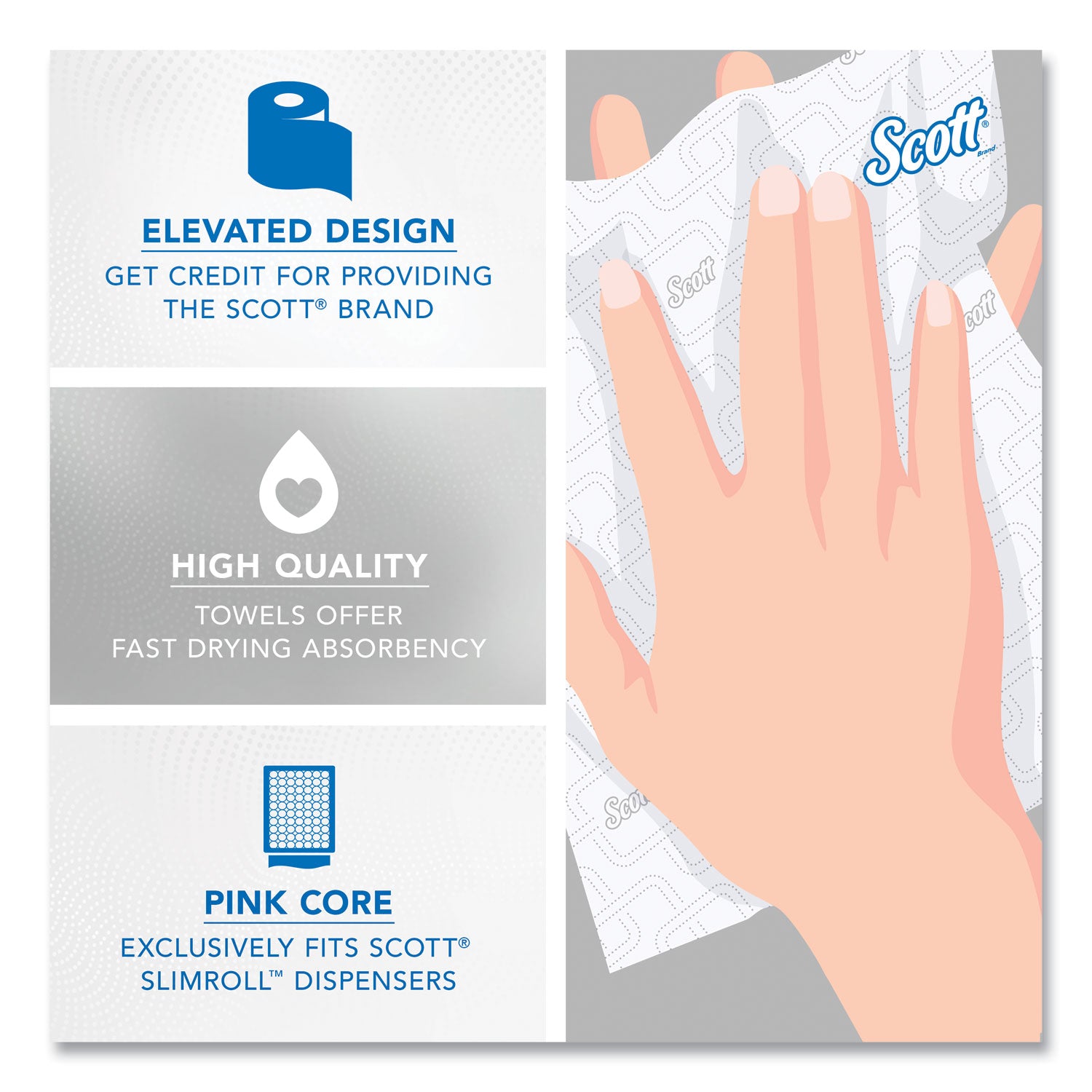 Scott® Slimroll Towels, 1-Ply, 8" x 580 ft, White/Pink Core, Traditional Business, 6 Rolls/Carton