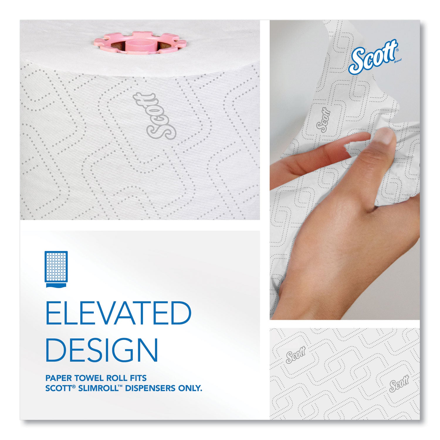 Scott® Slimroll Towels, 1-Ply, 8" x 580 ft, White/Pink Core, Traditional Business, 6 Rolls/Carton