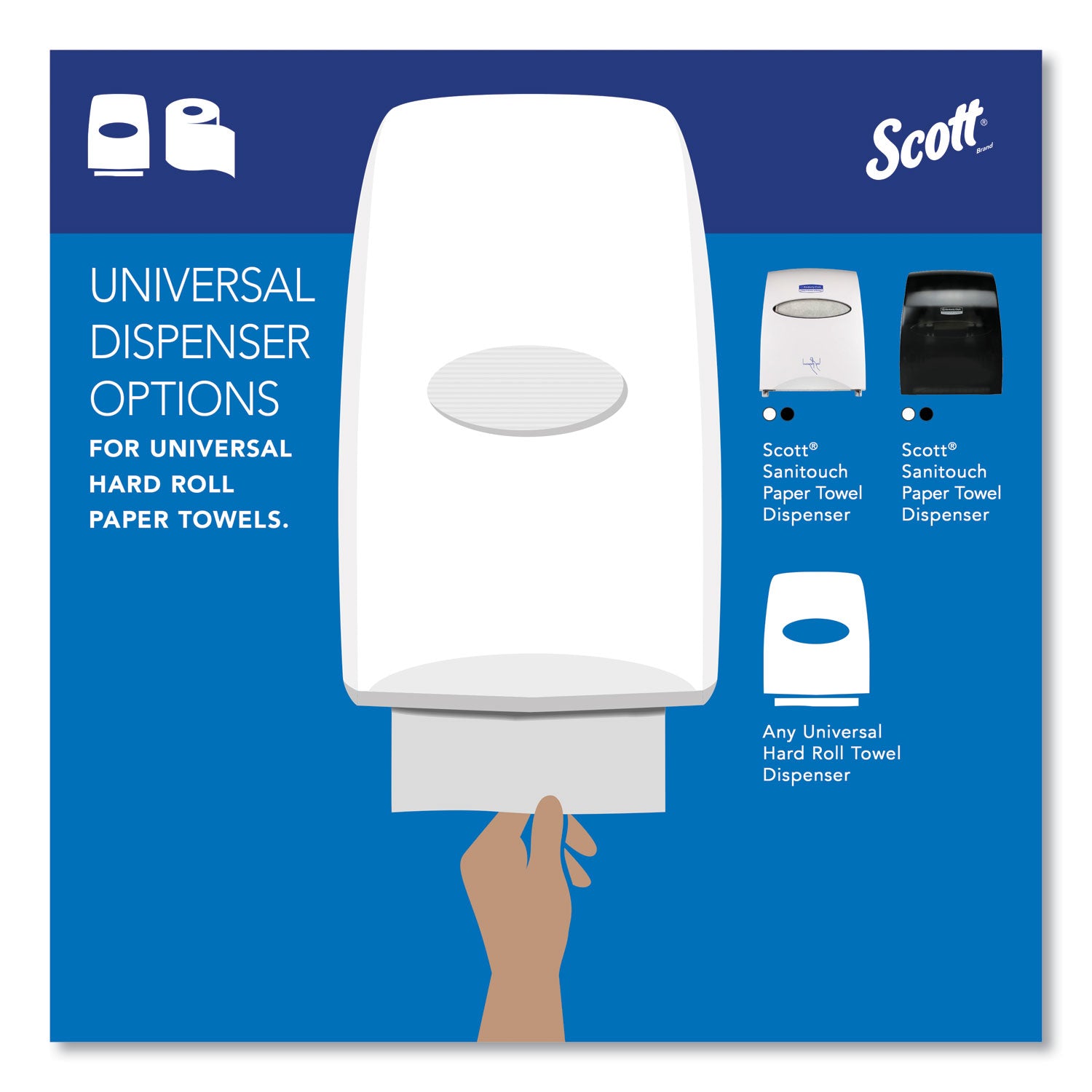 Scott® Essential High Capacity Hard Roll Towels for Business, 1-Ply, 8" x 1,000 ft, 1.5" Core, Recycled, White, 6 Rolls/Carton