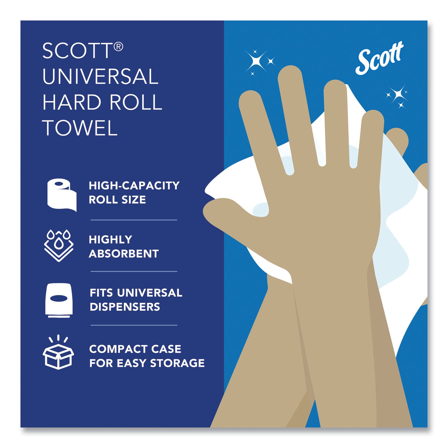 Scott® Essential High Capacity Hard Roll Towels for Business, 1-Ply, 8" x 1,000 ft, 1.5" Core, Recycled, White, 6 Rolls/Carton