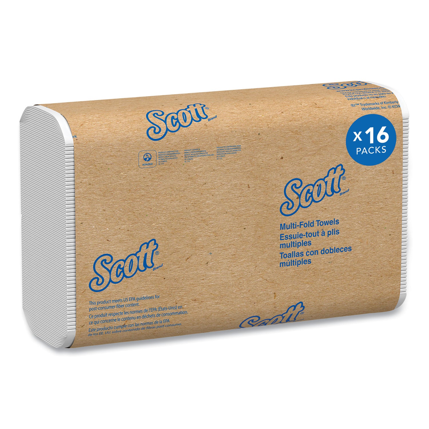 Essential Multi-Fold Towels, Plus Tier, Absorbency Pockets, 1-Ply, 9.2 x 9.4, White, 250/Packs, 16 Packs/Carton