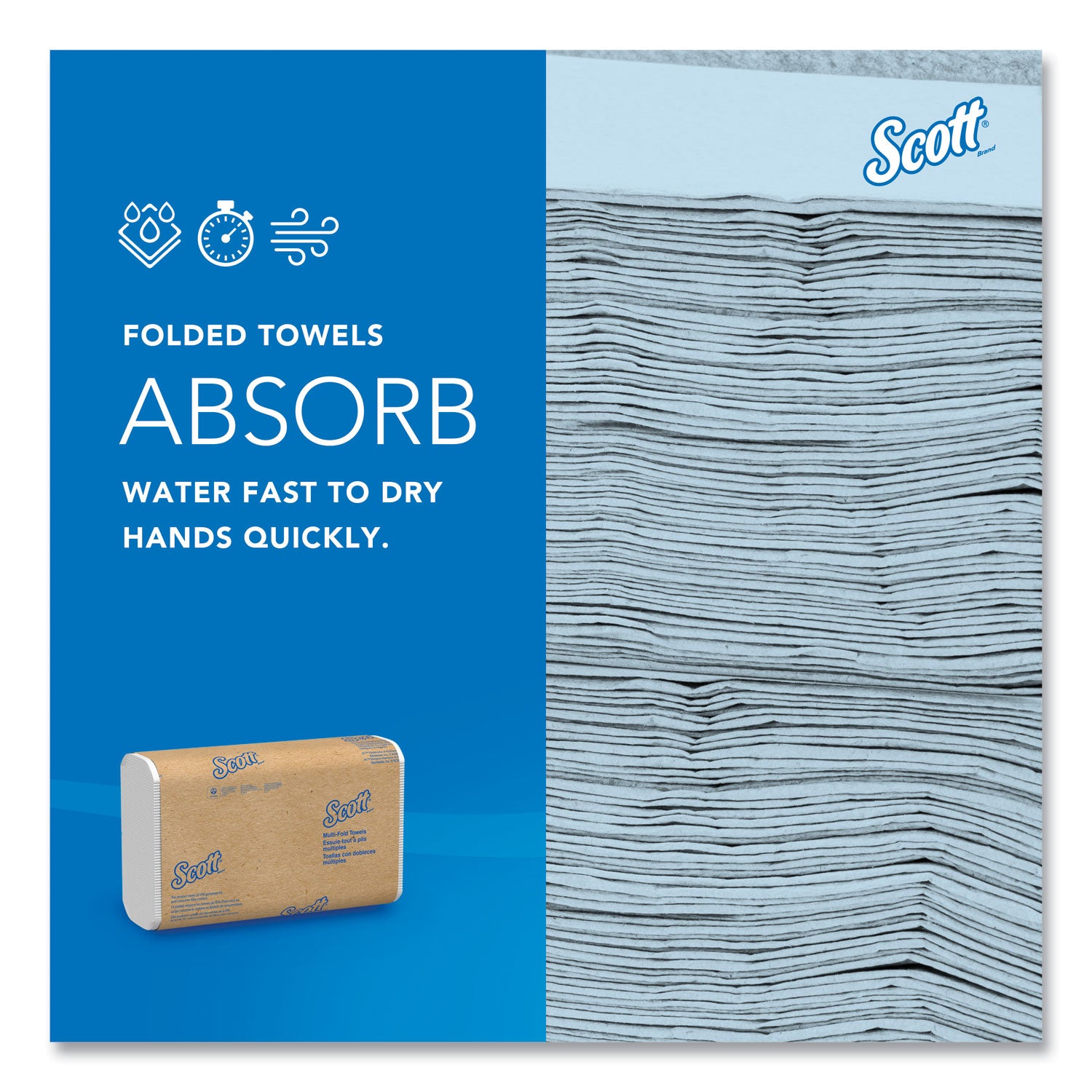 Scott® Essential Multi-Fold Towels, Plus Tier, Absorbency Pockets, 1-Ply, 9.2 x 9.4, White, 250/Packs, 16 Packs/Carton