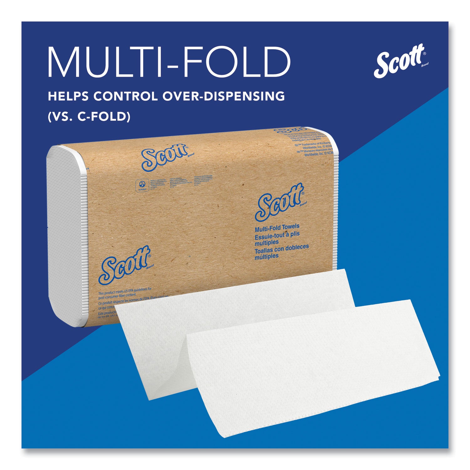 Scott® Essential Multi-Fold Towels 100% Recycled, 1-Ply, 9.2  x 9.4, White, 250/Pack, 16 Packs/Carton