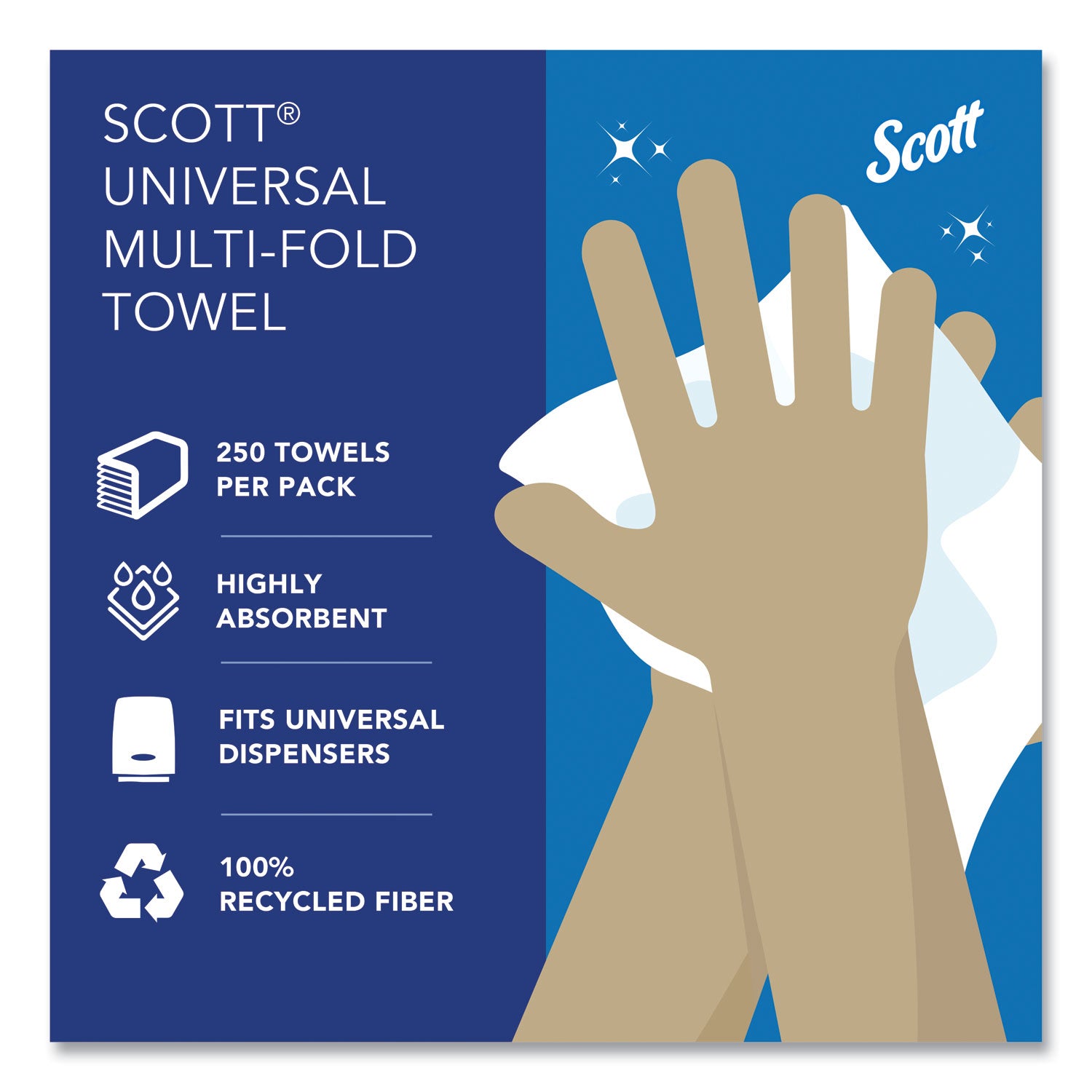 Scott® Essential Multi-Fold Towels 100% Recycled, 1-Ply, 9.2  x 9.4, White, 250/Pack, 16 Packs/Carton