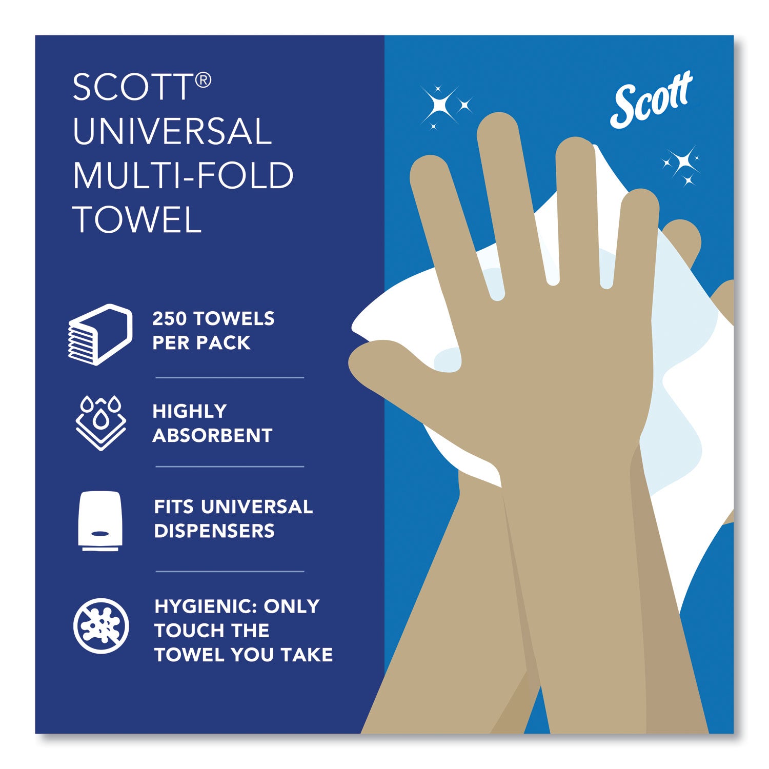 Scott® Essential Multi-Fold Towels, Standard Tier, Absorbency Pockets, 1-Ply, 9.2 x 9.4, White, 250/Pack, 16 Packs/Carton