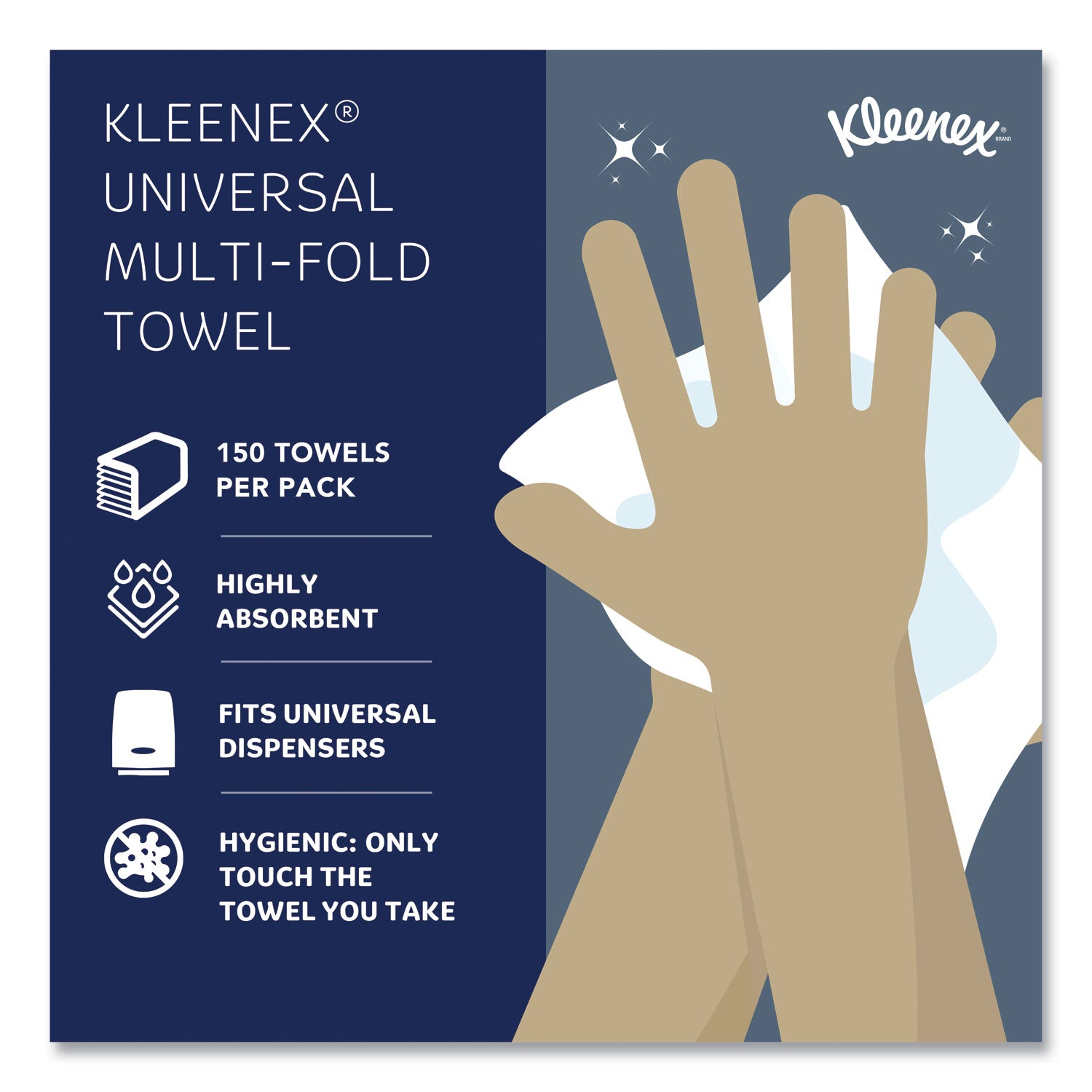 Kleenex® Multi-Fold Paper Towels, 1-Ply, 9.2 x 9.4, White, 150/Pack, 16 Packs/Carton