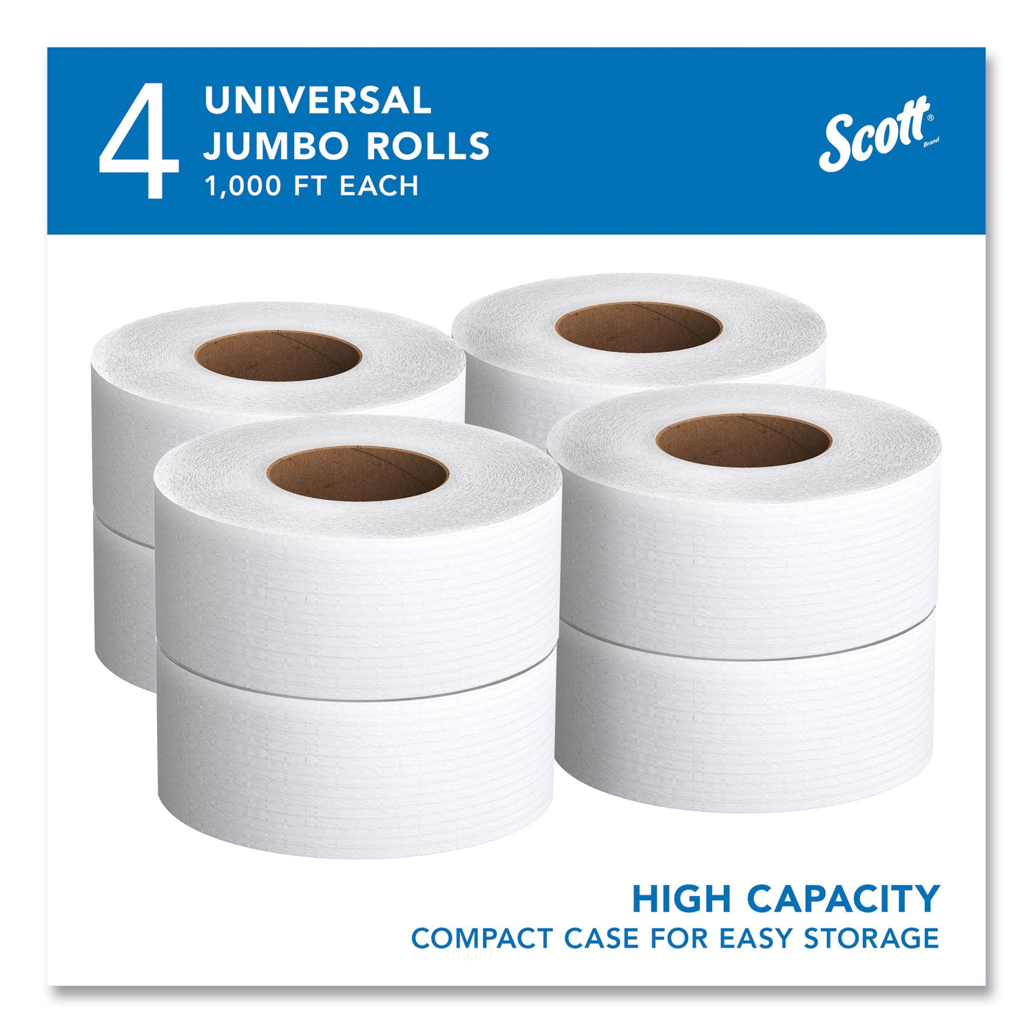 Scott® Essential JRT Jumbo Roll Bathroom Tissue, Septic Safe, 2-Ply, White, 3.55" x 1,000 ft, 4 Rolls/Carton