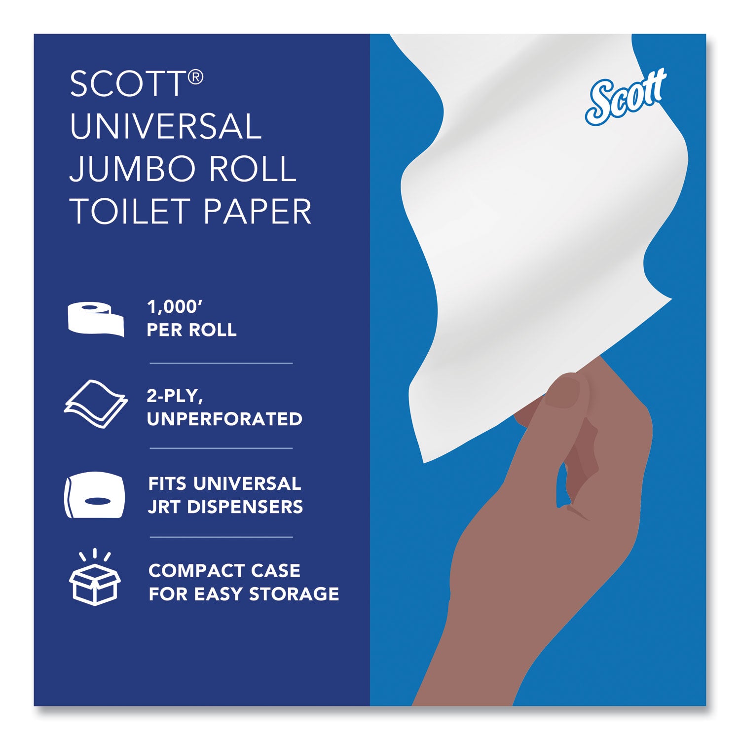 Scott® Essential JRT Jumbo Roll Bathroom Tissue, Septic Safe, 2-Ply, White, 3.55" x 1,000 ft, 4 Rolls/Carton