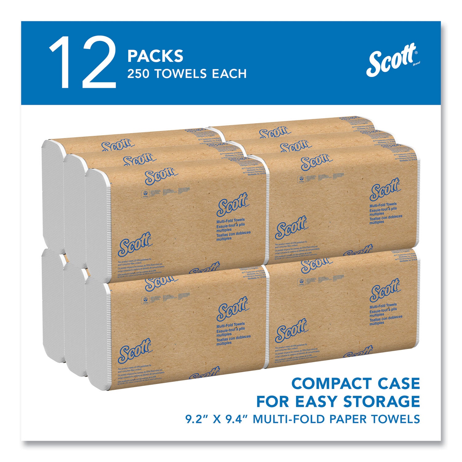 Scott® Multi-Fold Towels, Absorbency Pockets, 1-Ply, 9.2 x 9.4, White, 250 Sheets/Pack