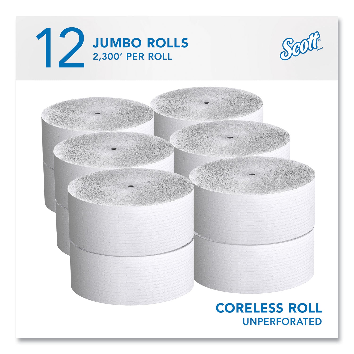 Scott® Essential Coreless JRT, Septic Safe, 1-Ply, White, 3.75 x 2,300 ft, 12 Rolls/Carton