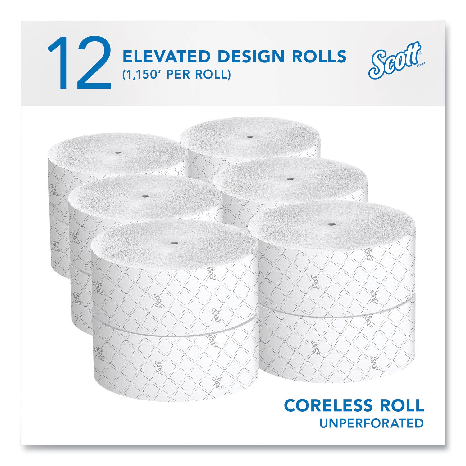 Scott® Essential Coreless JRT, Septic Safe, 2-Ply, White, 3.75" x 1,150 ft, 12 Rolls/Carton