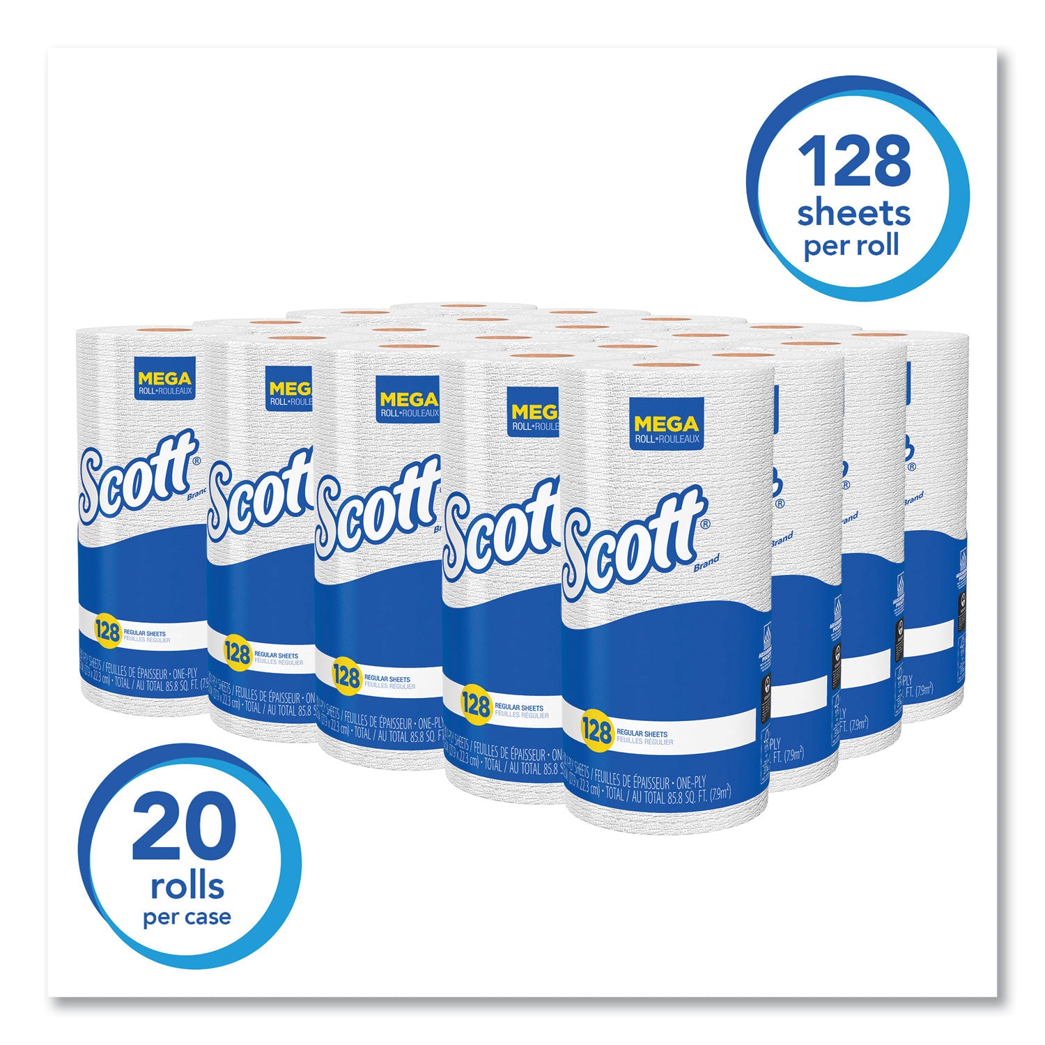 Scott® Kitchen Roll Towels, 1-Ply, 11 x 8.75, White, 128/Roll, 20 Rolls/Carton