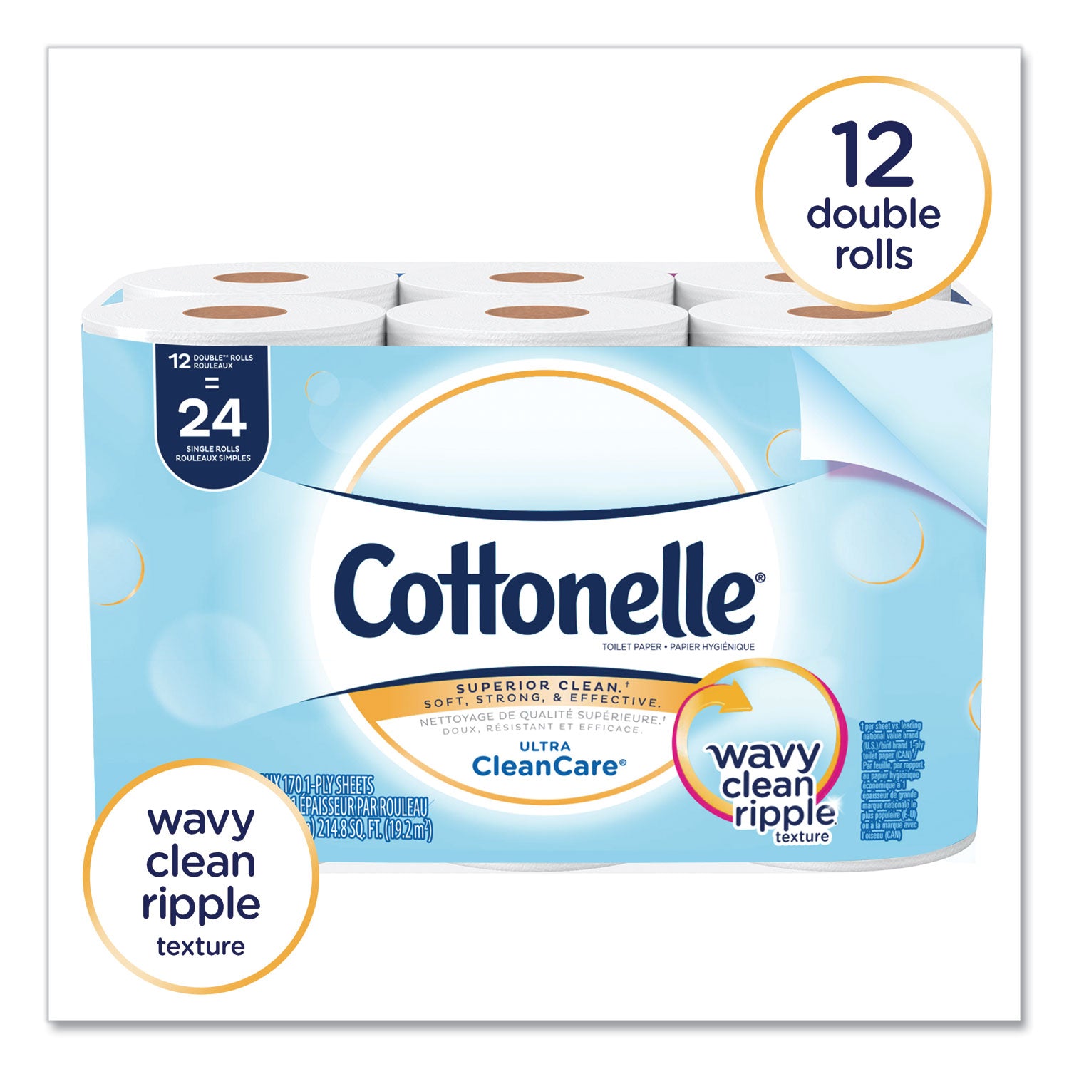 Cottonelle® Clean Care Bathroom Tissue, Septic Safe, 1-Ply, White, 170 Sheets/Roll, 48 Rolls/Carton