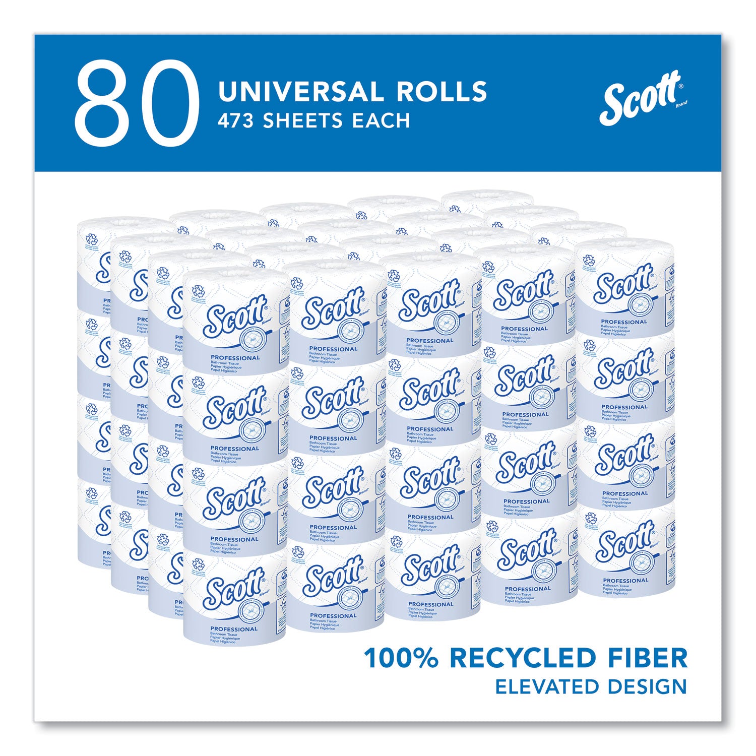 Scott® Essential 100% Recycled Fiber SRB Bathroom Tissue, Septic Safe, 2-Ply, White, 473 Sheets/Roll, 80 Rolls/Carton