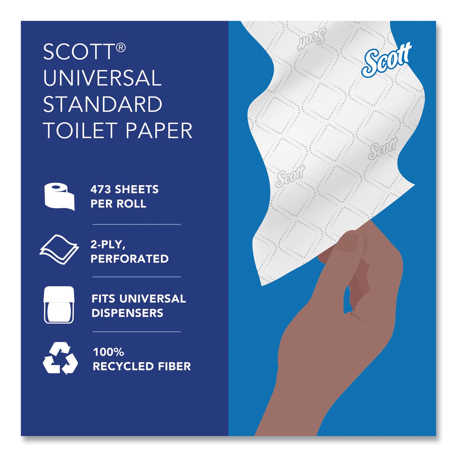 Scott® Essential 100% Recycled Fiber SRB Bathroom Tissue, Septic Safe, 2-Ply, White, 473 Sheets/Roll, 80 Rolls/Carton