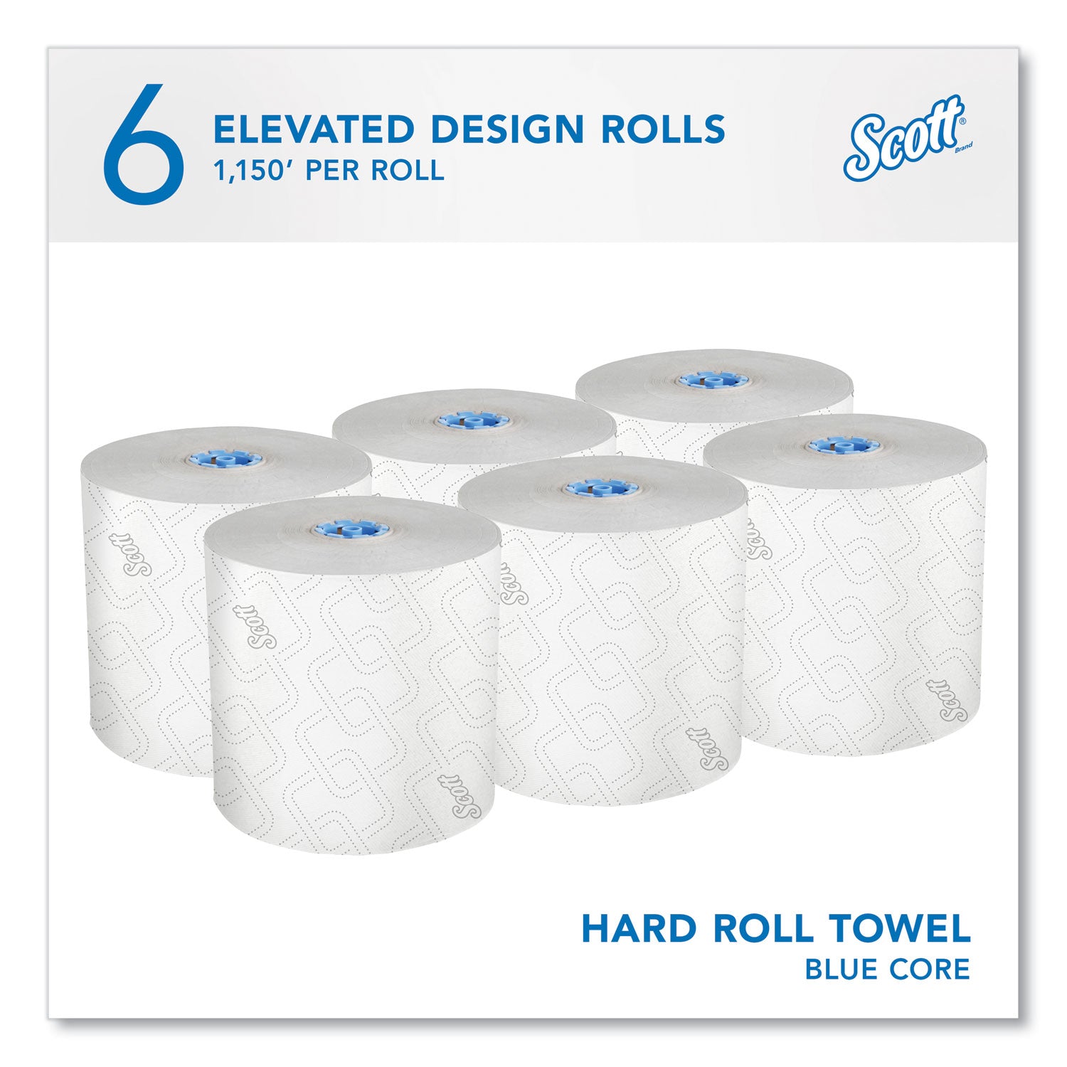 Scott® Pro Hard Roll Paper Towels with Elevated Scott Design for Scott Pro Dispenser, Blue Core Only, 1-Ply, 1,150 ft, 6 Rolls/CT