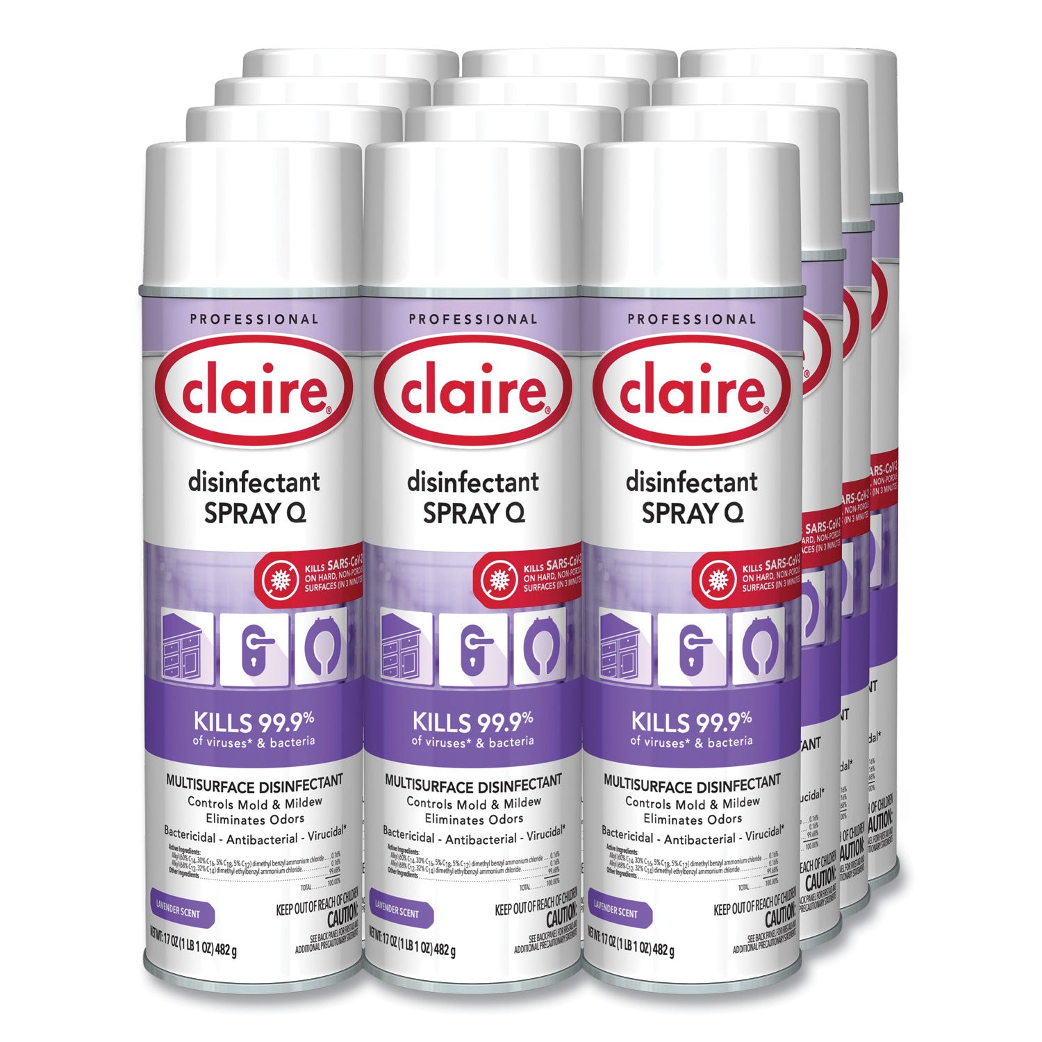 Claire® Spray Q Disinfectant. Lavender Scent, 17 oz Aerosol Spray, Dozen