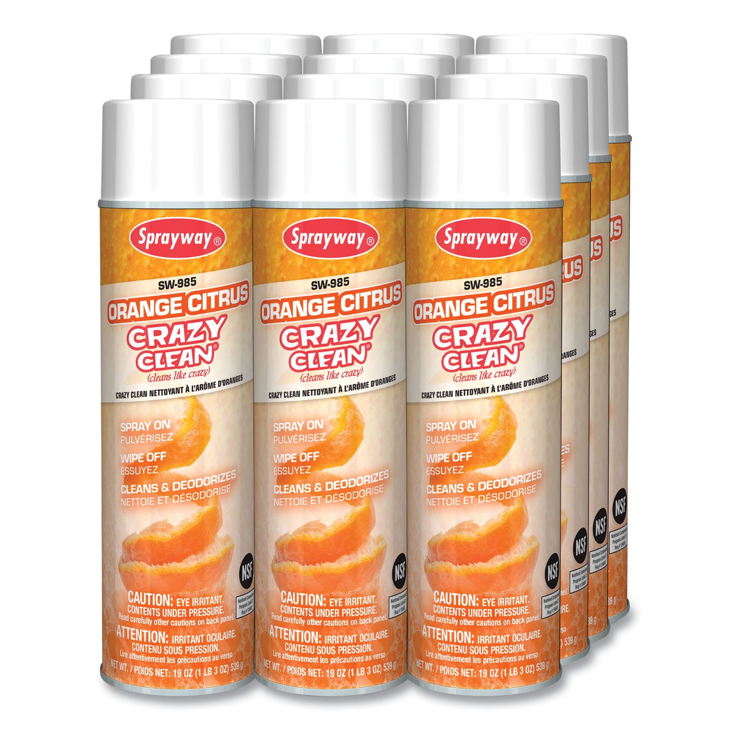 Sprayway® Orange Citrus Crazy Clean, Orange Scent, 19 oz Aerosol Spray, Dozen