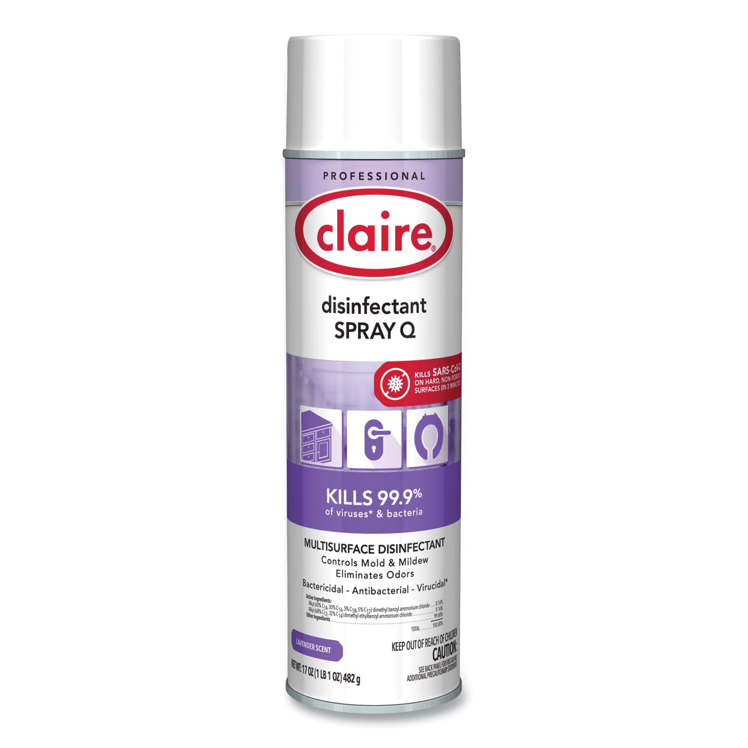 Claire® Spray Q Disinfectant. Lavender Scent, 17 oz Aerosol Spray, Dozen