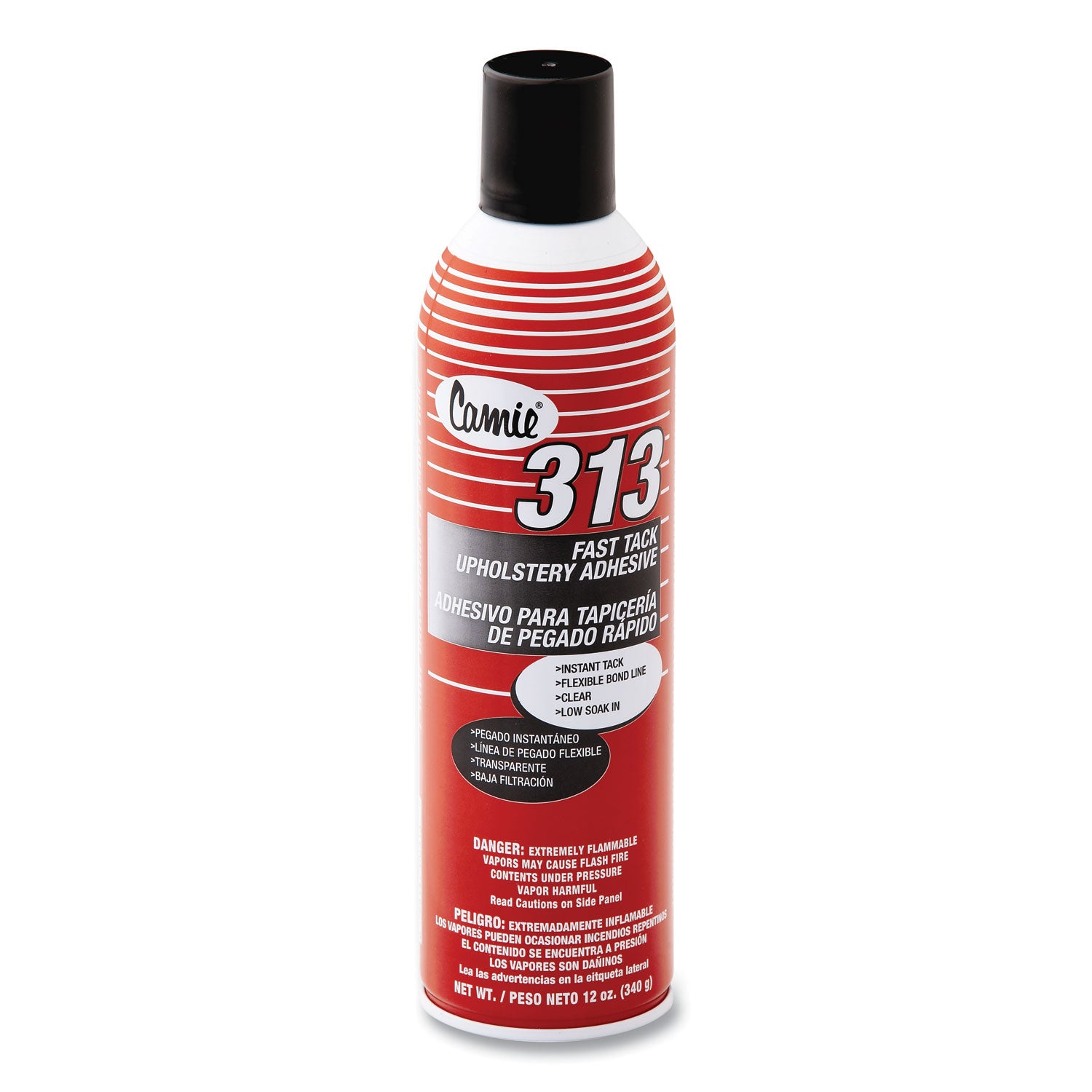 Camie® 313 Fast Tack Upholstery Adhesive, 12 oz Aerosol Spray, Dries Clear, Dozen