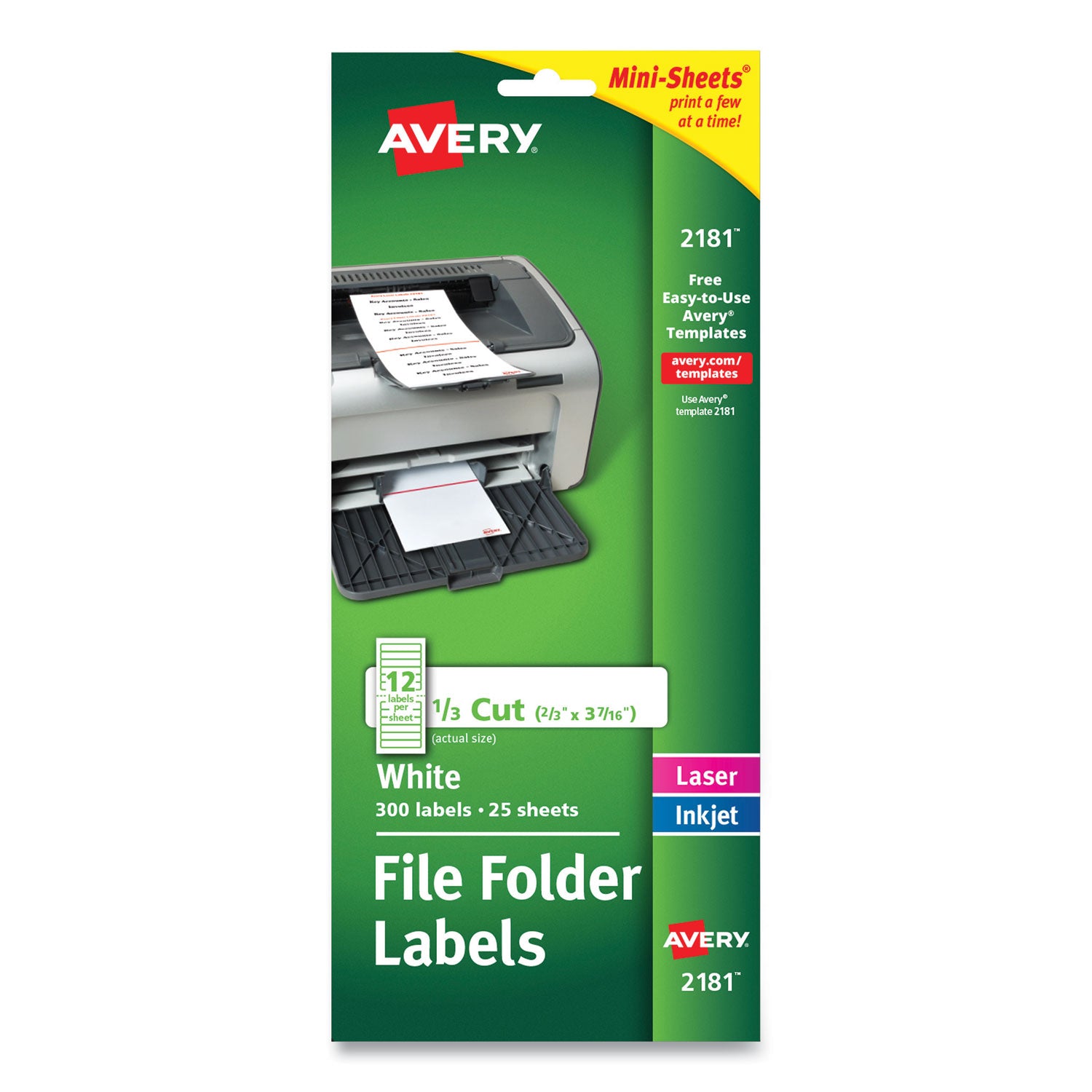 Mini-Sheets Permanent File Folder Labels, 0.66 x 3.44, White, 12/Sheet, 25 Sheets/Pack