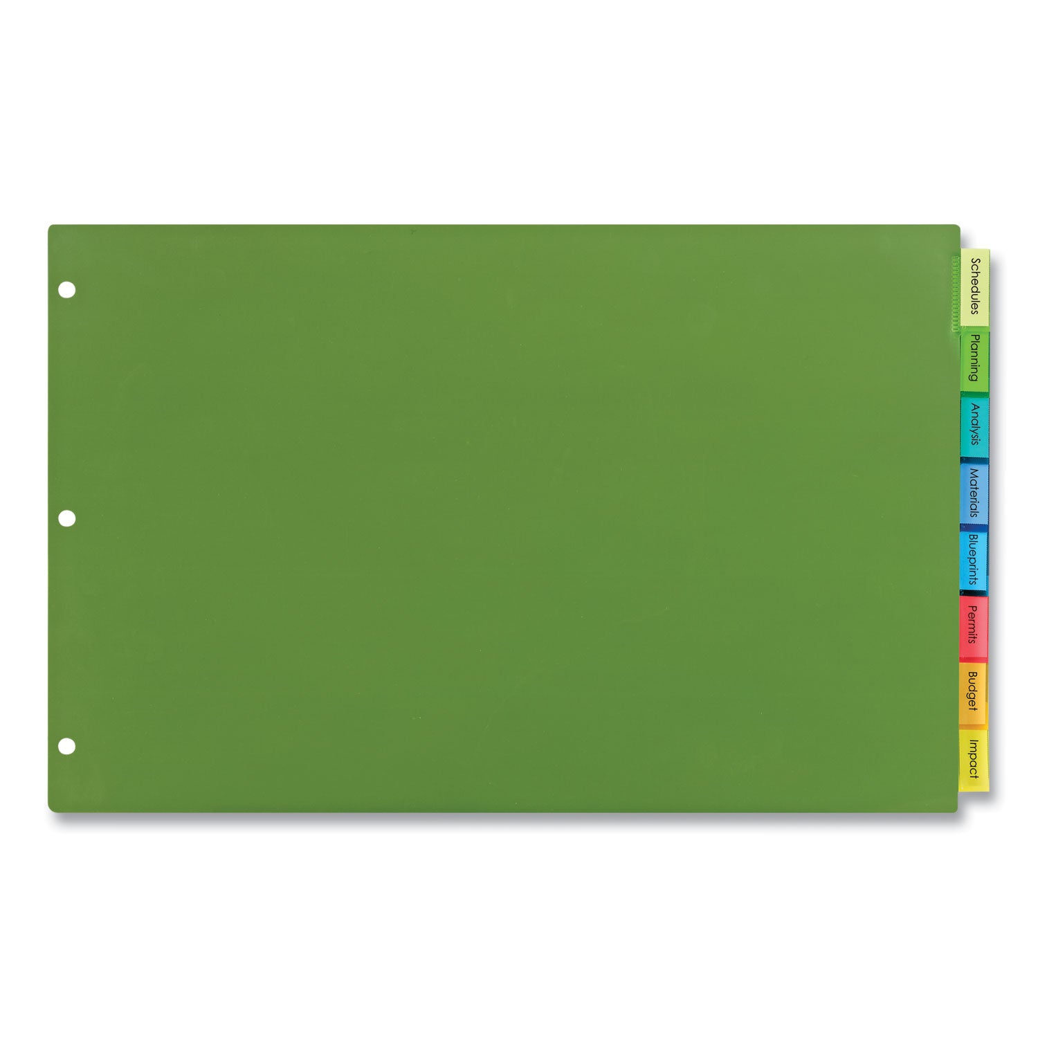 Insertable Big Tab Plastic Dividers, 8-Tab, 11 x 17, Green, 1 Set