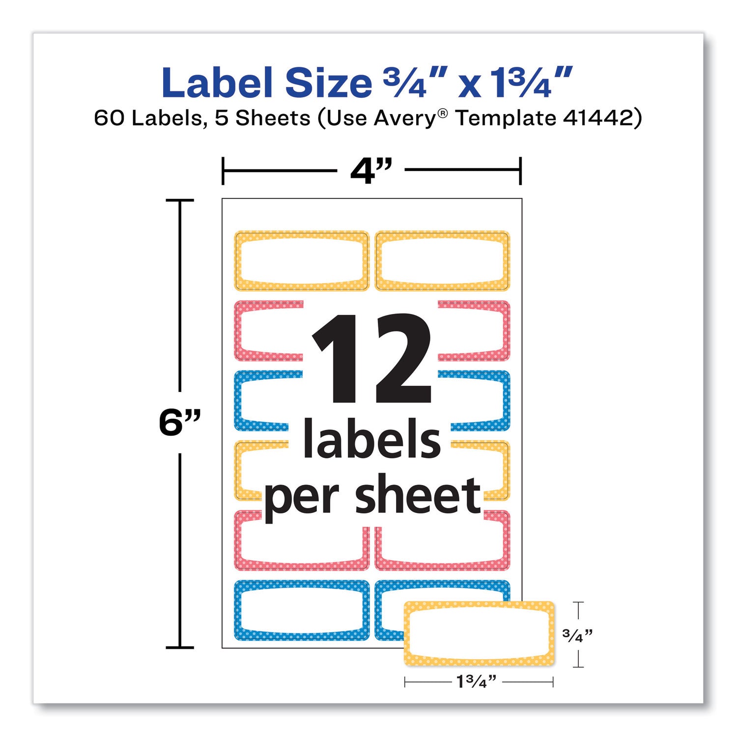 Avery® Avery Kids Handwritten Identification Labels, 1.75 x 0.75, Borders: Blue, Orange, Yellow, 12 Labels/Sheet, 5 Sheets/Pack