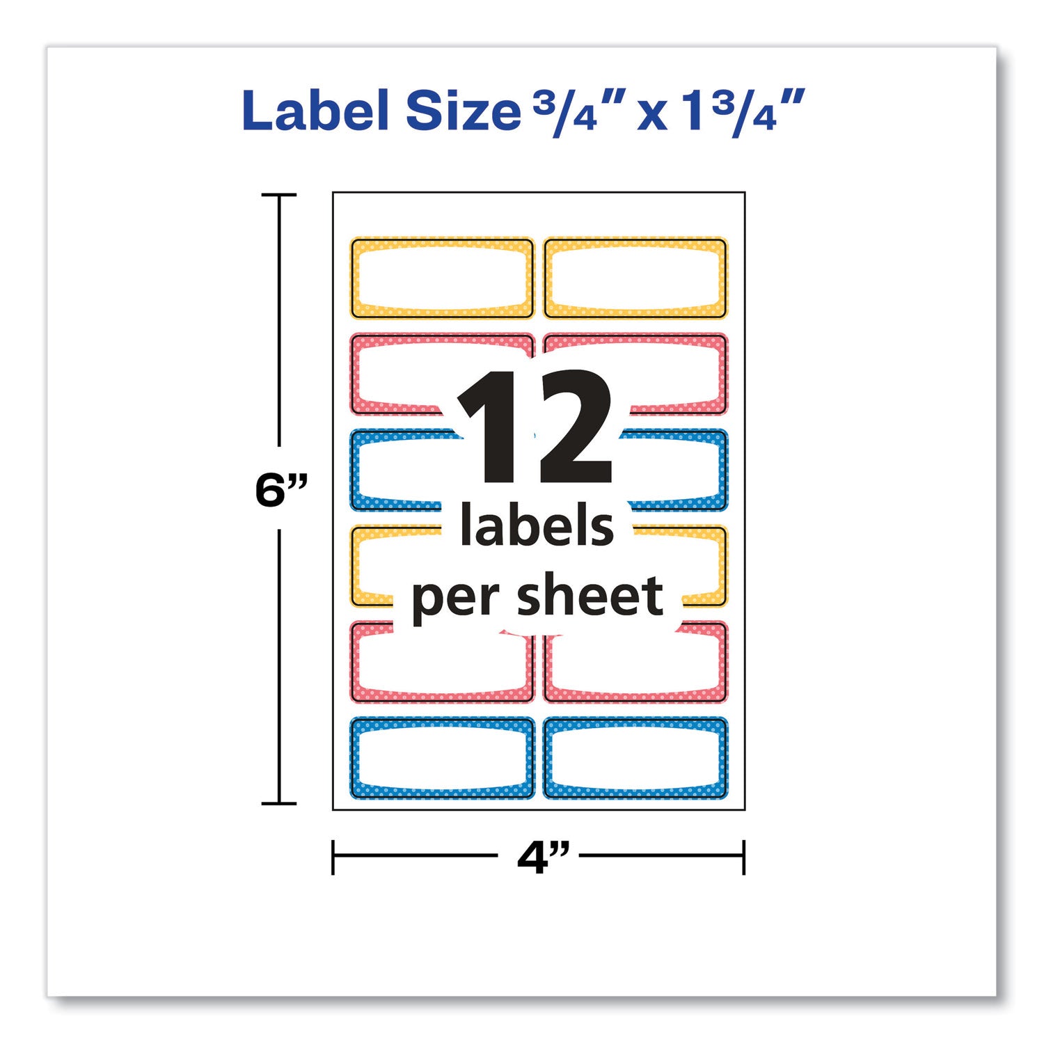 Avery® Avery Kids Handwritten Identification Labels, 1.75 x 0.75, Borders: Blue, Orange, Yellow, 12 Labels/Sheet, 5 Sheets/Pack