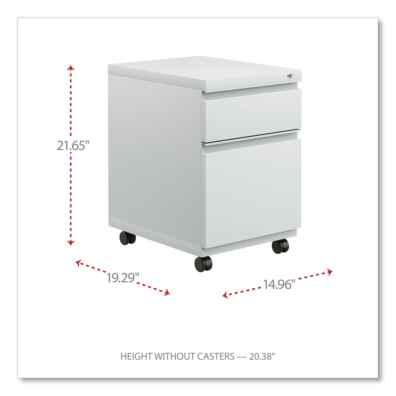 Alera® File Pedestal with Full-Length Pull, Left or Right, 2-Drawers: Box/File, Legal/Letter, Light Gray, 14.96" x 19.29" x 21.65"