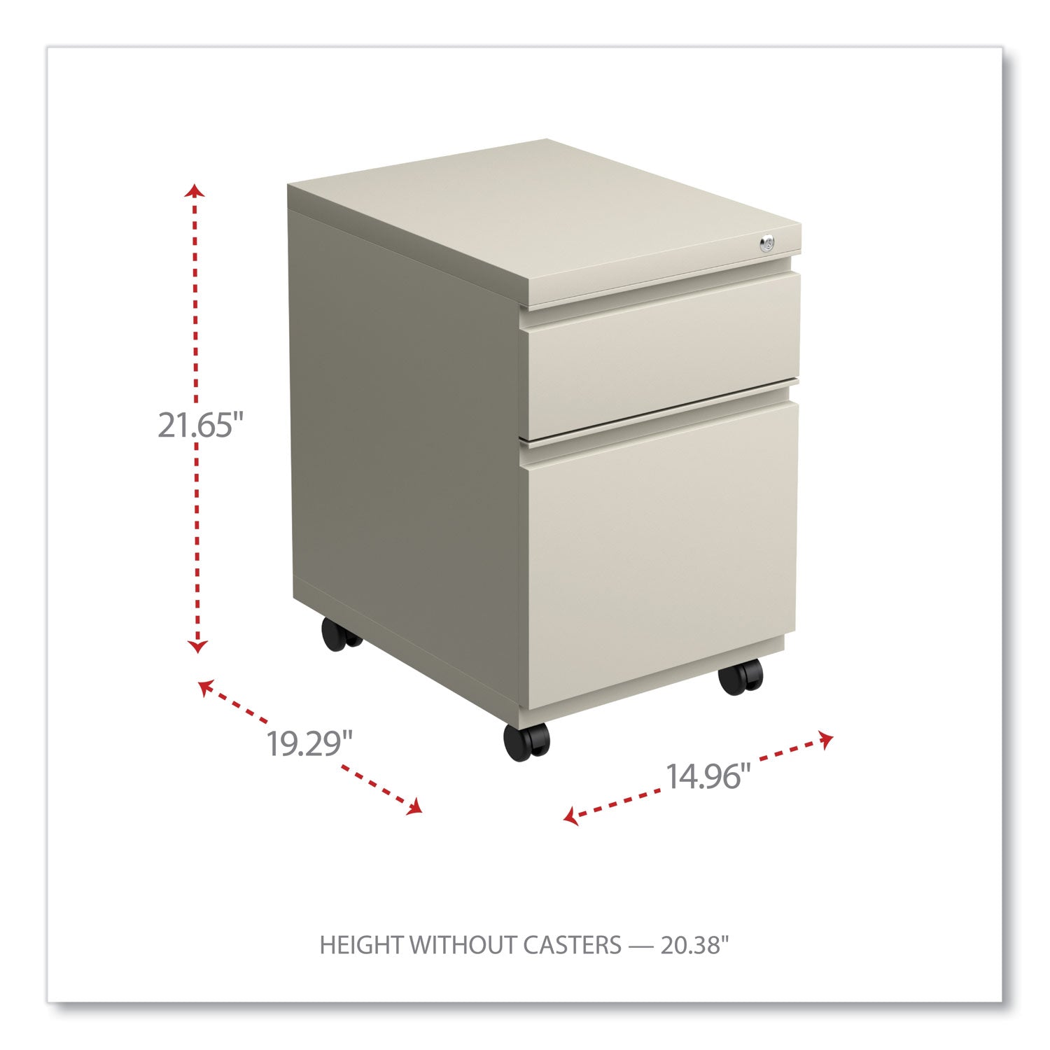 Alera® File Pedestal with Full-Length Pull, Left or Right, 2-Drawers: Box/File, Legal/Letter, Putty, 14.96" x 19.29" x 21.65"