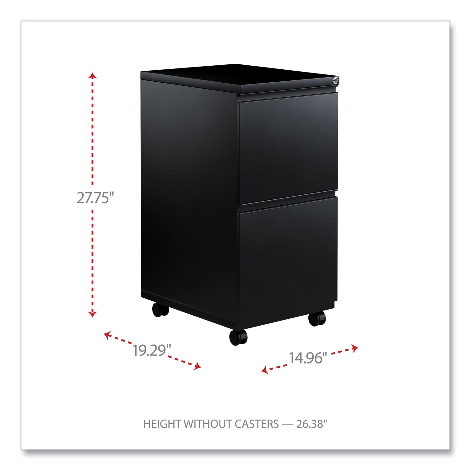 Alera® File Pedestal with Full-Length Pull, Left or Right, 2 Legal/Letter-Size File Drawers, Black, 14.96" x 19.29" x 27.75"