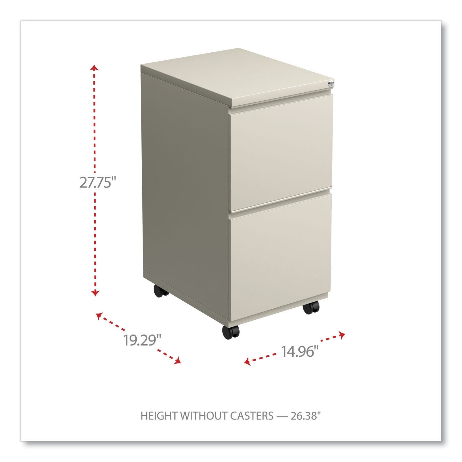 Alera® File Pedestal with Full-Length Pull, Left or Right, 2 Legal/Letter-Size File Drawers, Putty, 14.96" x 19.29" x 27.75"