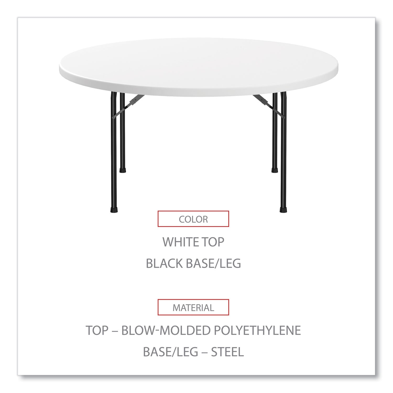 Alera® Round Plastic Folding Table, 60" Diameter x 29.25h, White