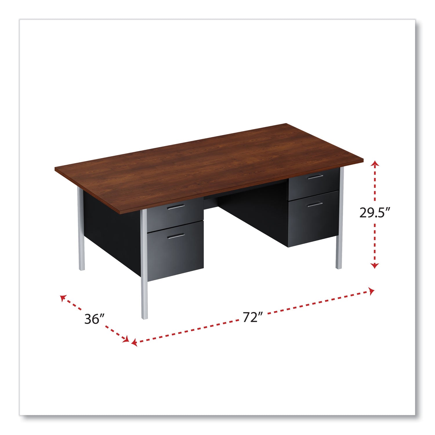 Alera® Double Pedestal Steel Desk, 72" x 36" x 29.5", Mocha/Black, Chrome-Plated Legs