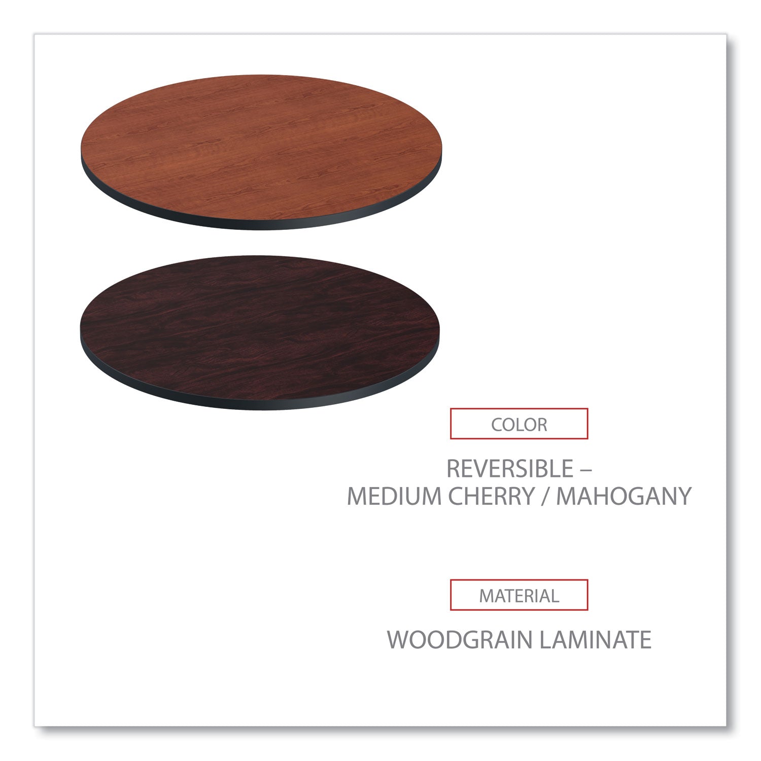 Alera® Reversible Laminate Table Top, Round, 35.5" Diameter, Medium Cherry/Mahogany