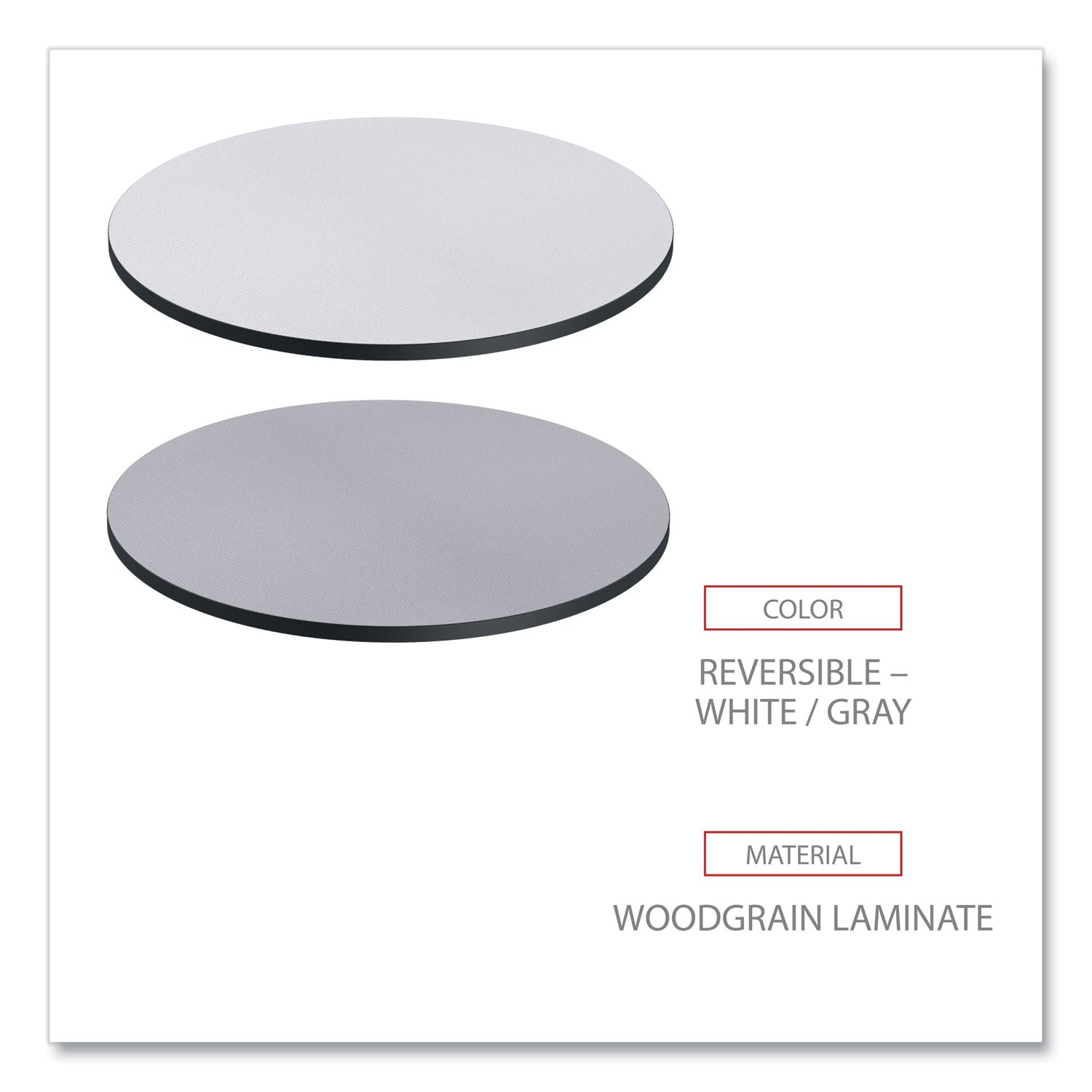 Alera® Reversible Laminate Table Top, Round, 35.5" Diameter, White/Gray