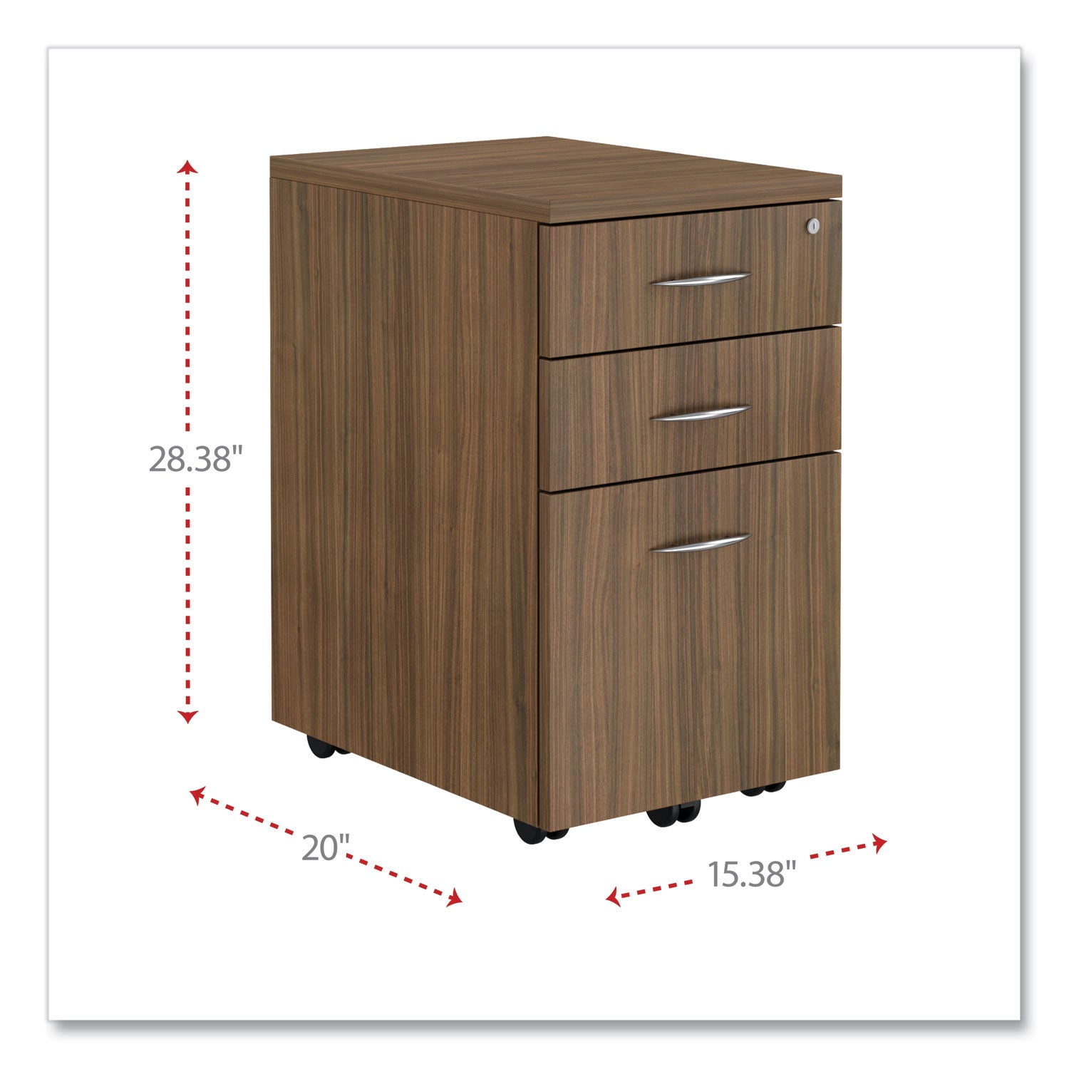 Alera® Alera Valencia Series Mobile Pedestal File, Left/Right, 3-Drawer: Box/Box/File, Legal/Letter, Walnut, 15.88 x 20.5 x 28.38